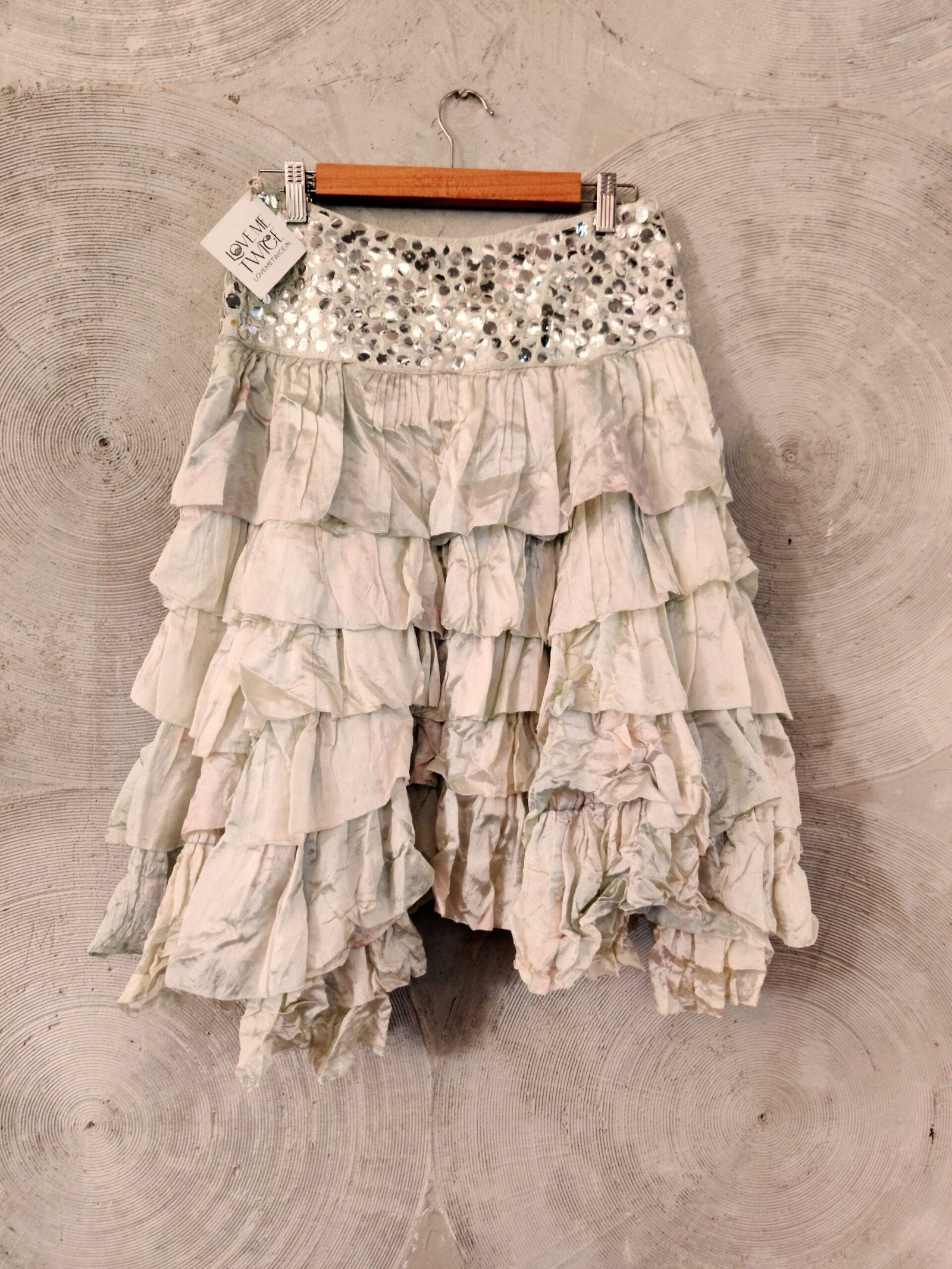 Light Sea Green Silk Skirt with Sequined Waistband