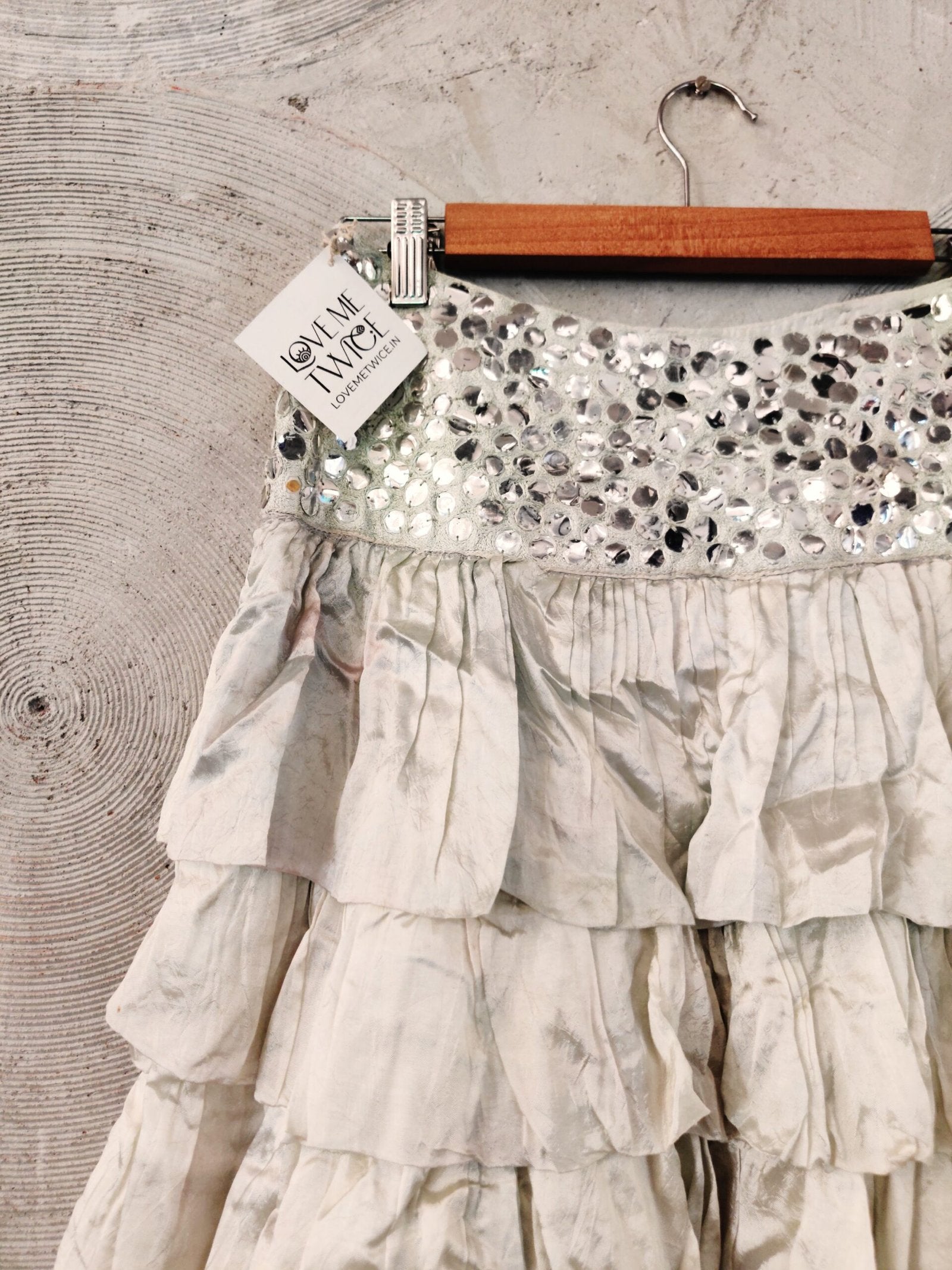Light Sea Green Silk Skirt with Sequined Waistband