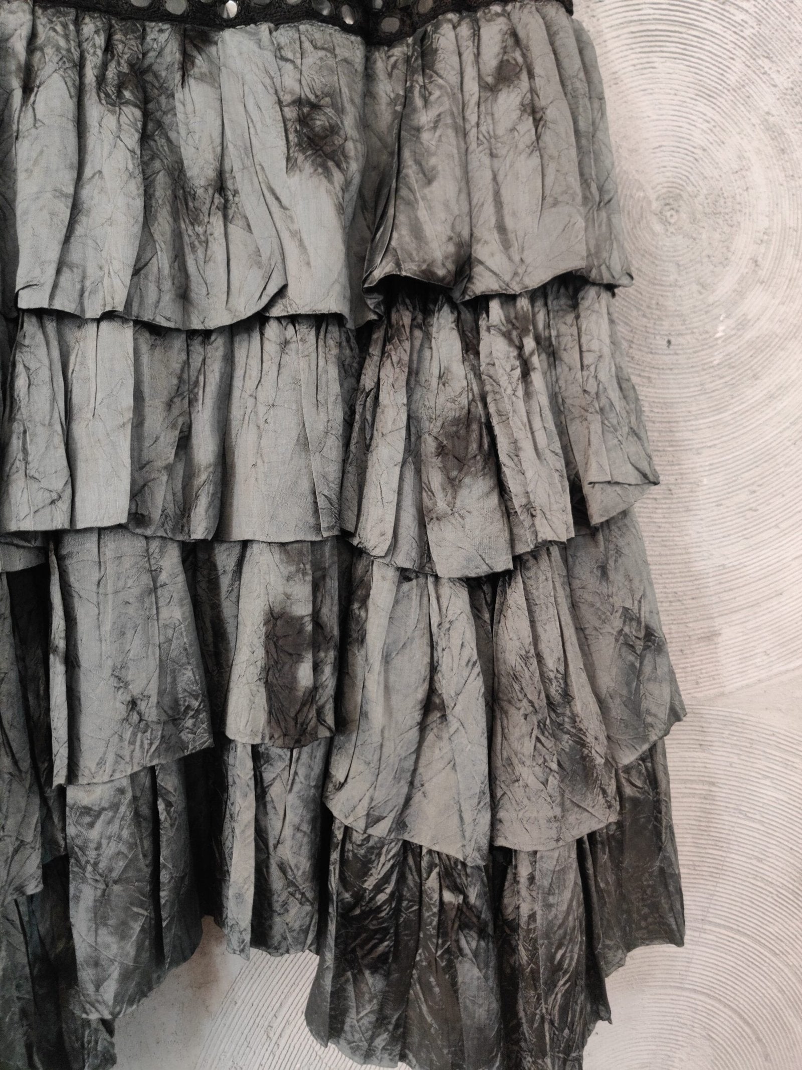 Steel Grey-Green Shaded Silk Tiered Skirt