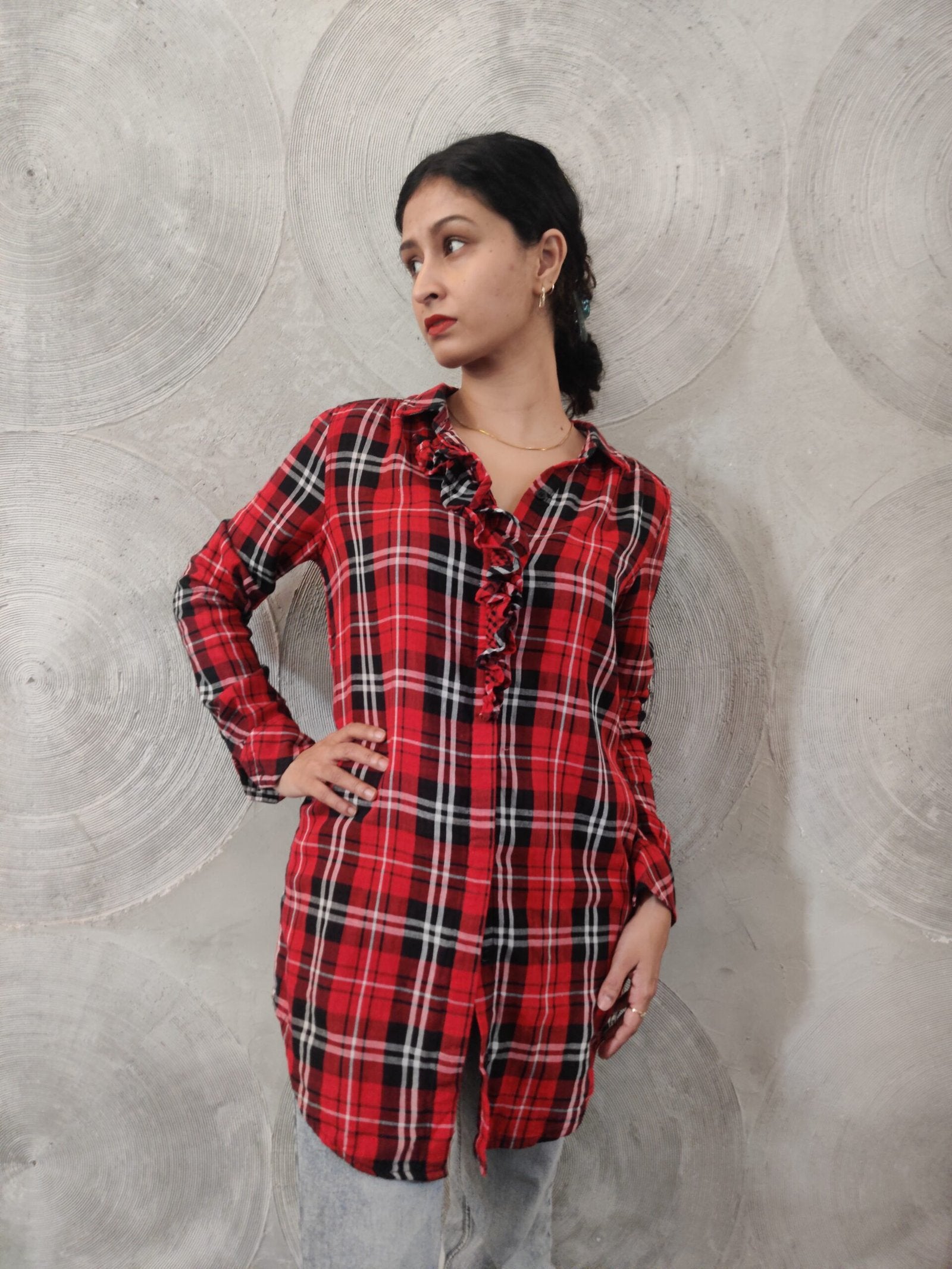 open lace back dress FOREVER21- Red and Black Checked Shirt Dress – Love Me Twice