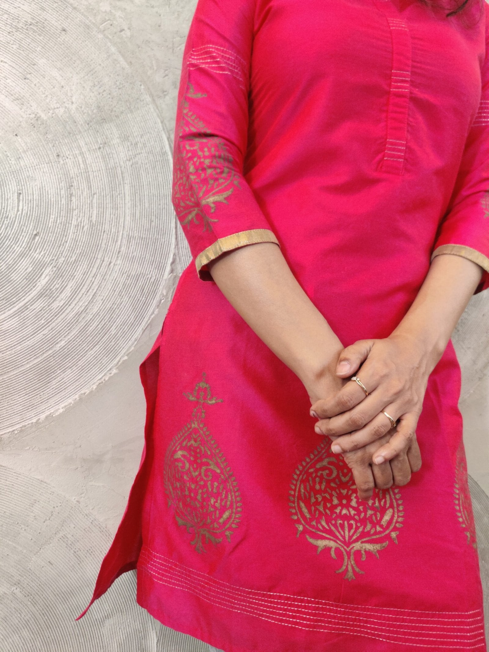 Fuchsia Pink Kurta with Golden Khari Print