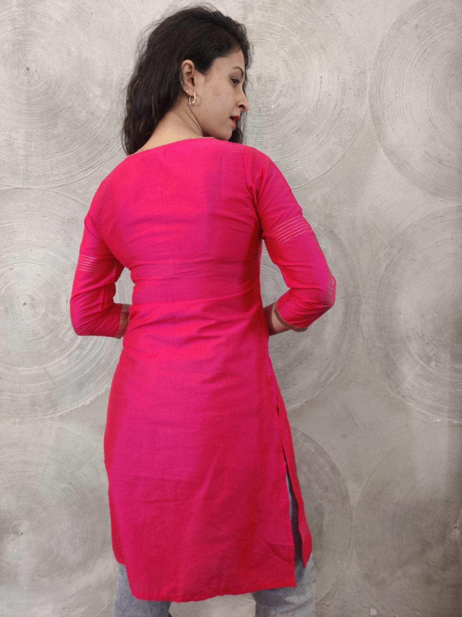 Fuchsia Pink Kurta with Golden Khari Print