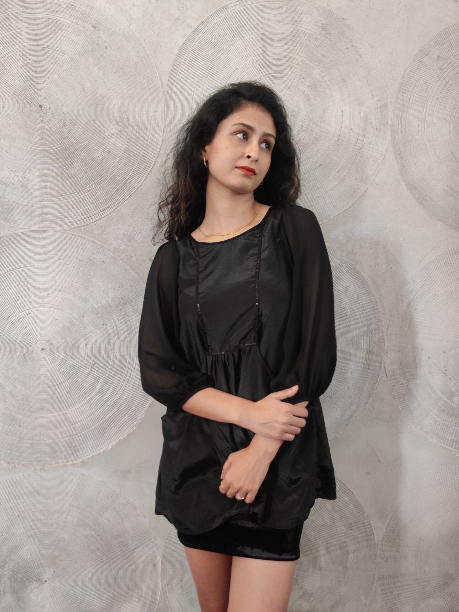Satin Silk Black Top with Sequined Work
