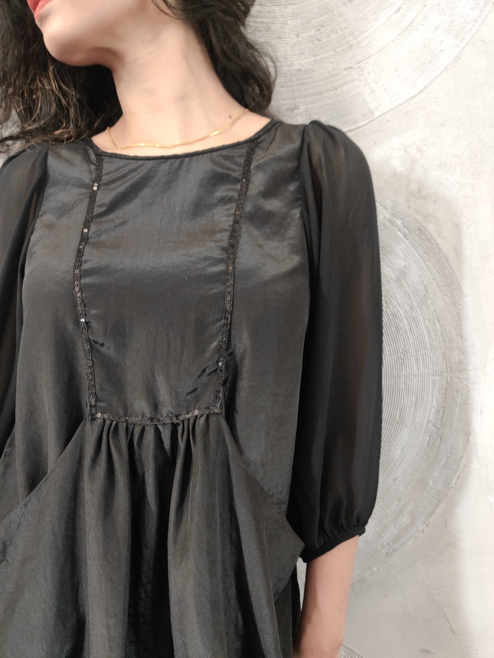 Satin Silk Black Top with Sequined Work