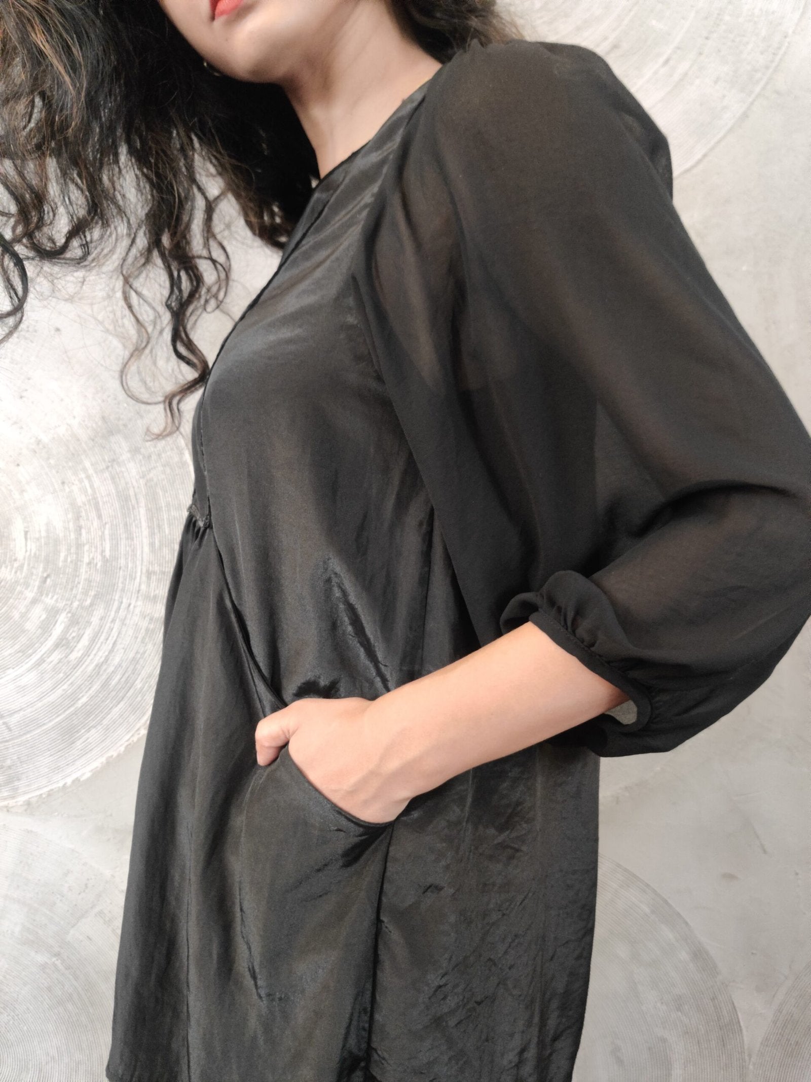 Satin Silk Black Top with Sequined Work