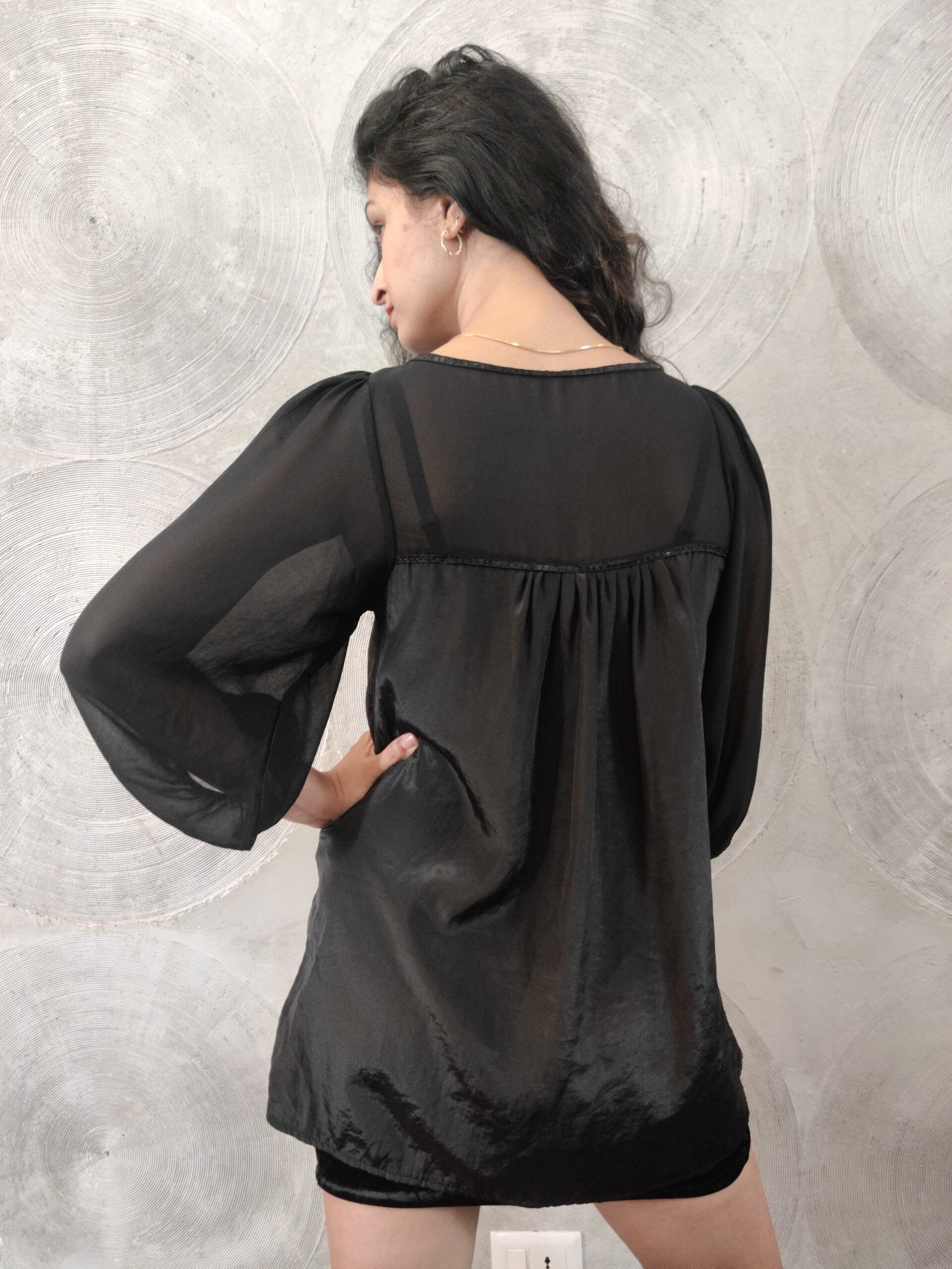 Satin Silk Black Top with Sequined Work