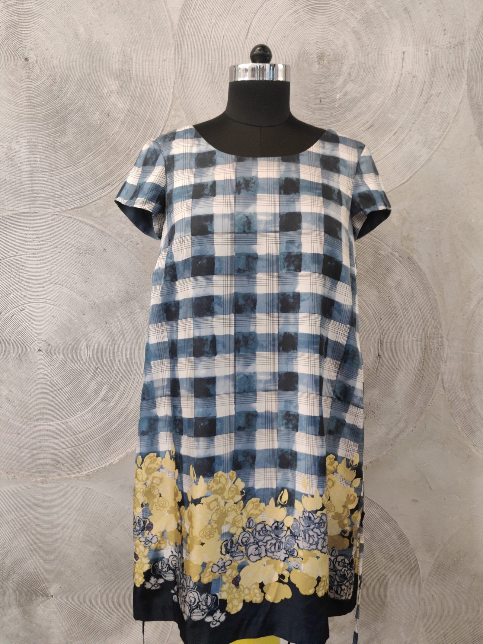 Blue and Yellow Silk Short Dress