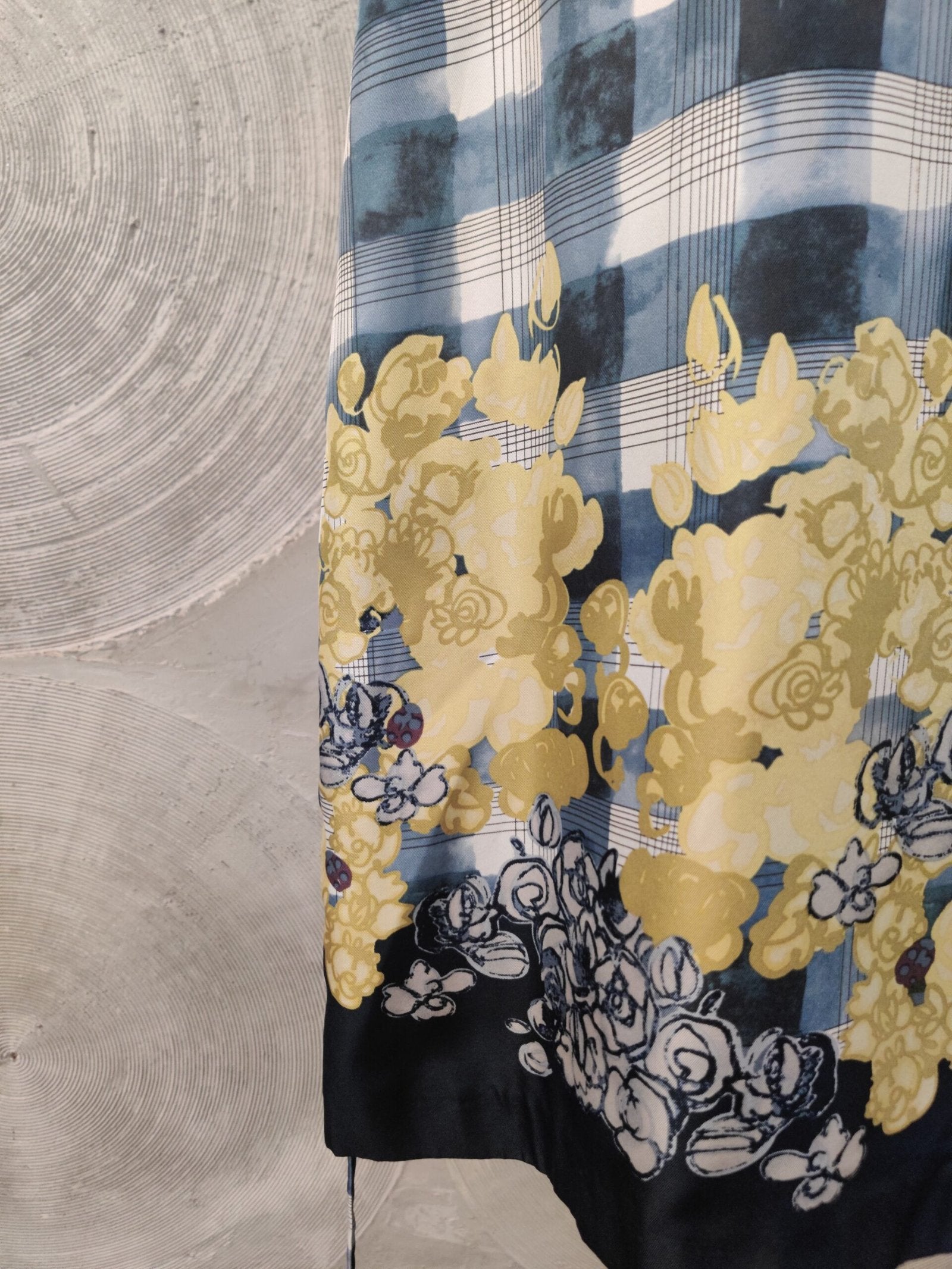 Blue and Yellow Silk Short Dress