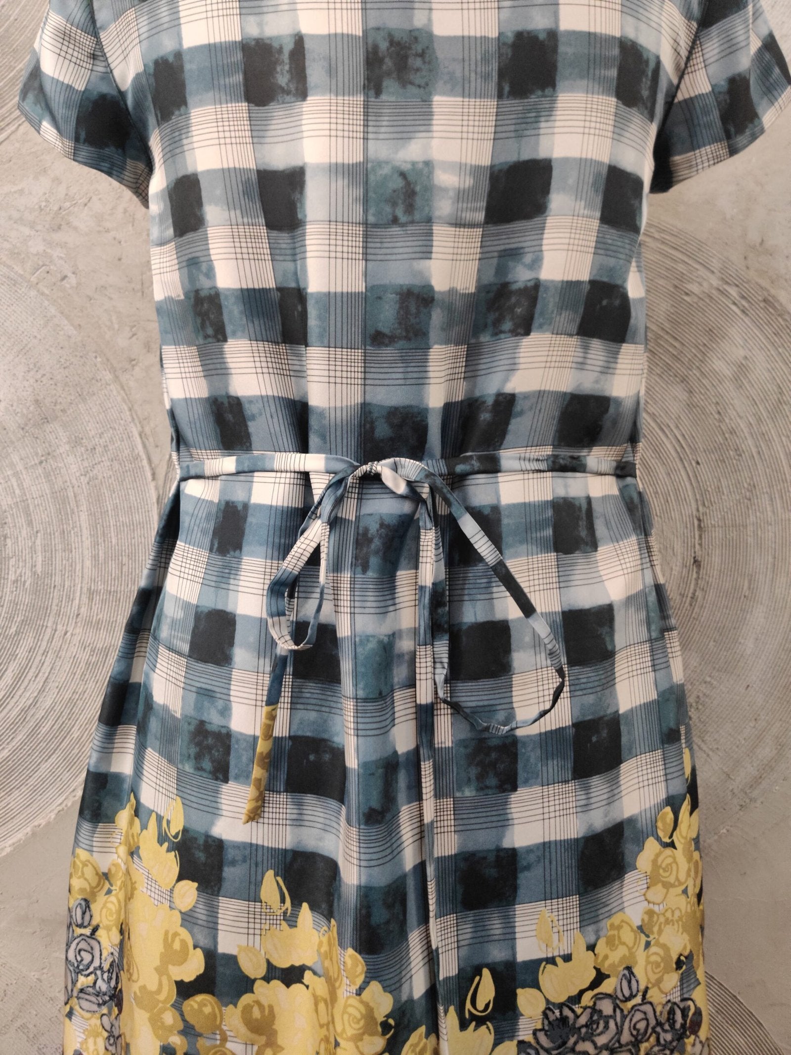 Blue and Yellow Silk Short Dress