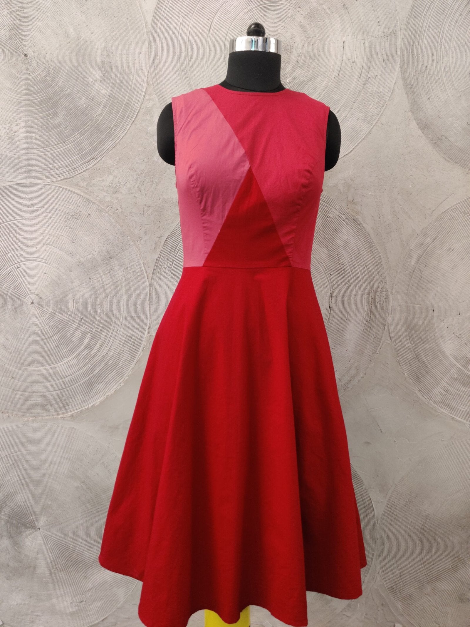 Color Block Magenta Sleeveless Cotton Dress