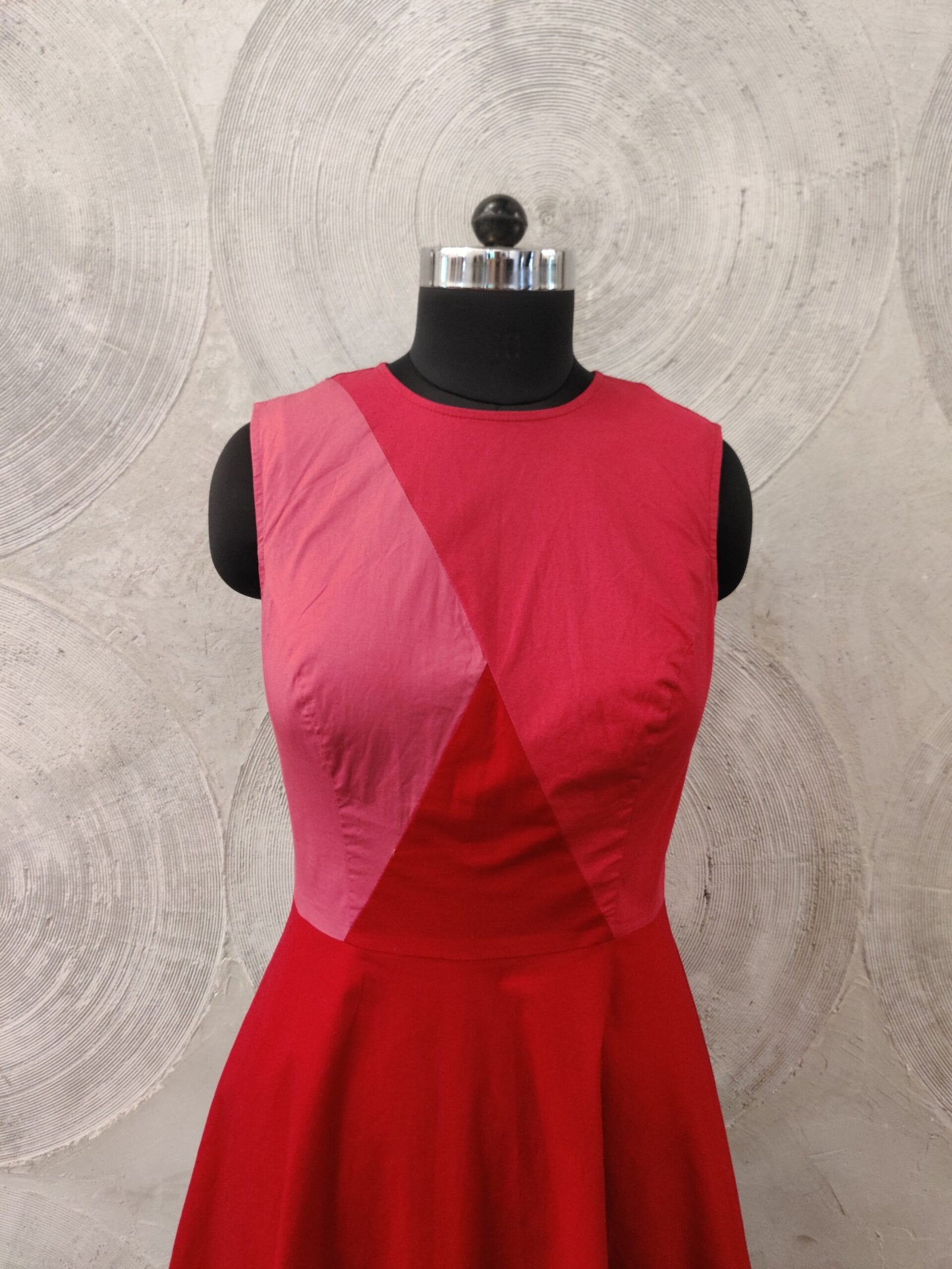 Color Block Magenta Sleeveless Cotton Dress