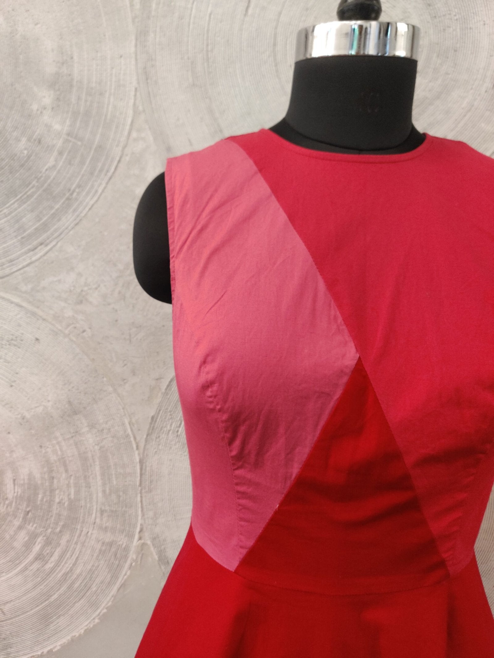 Color Block Magenta Sleeveless Cotton Dress
