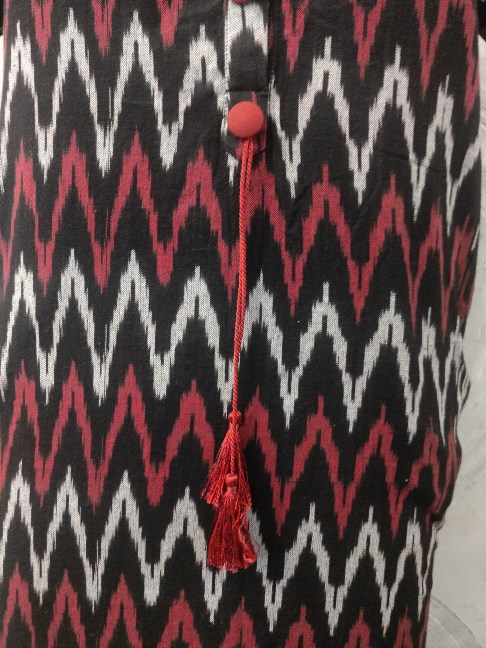 Black, Red and White Cotton Ikat Kurta
