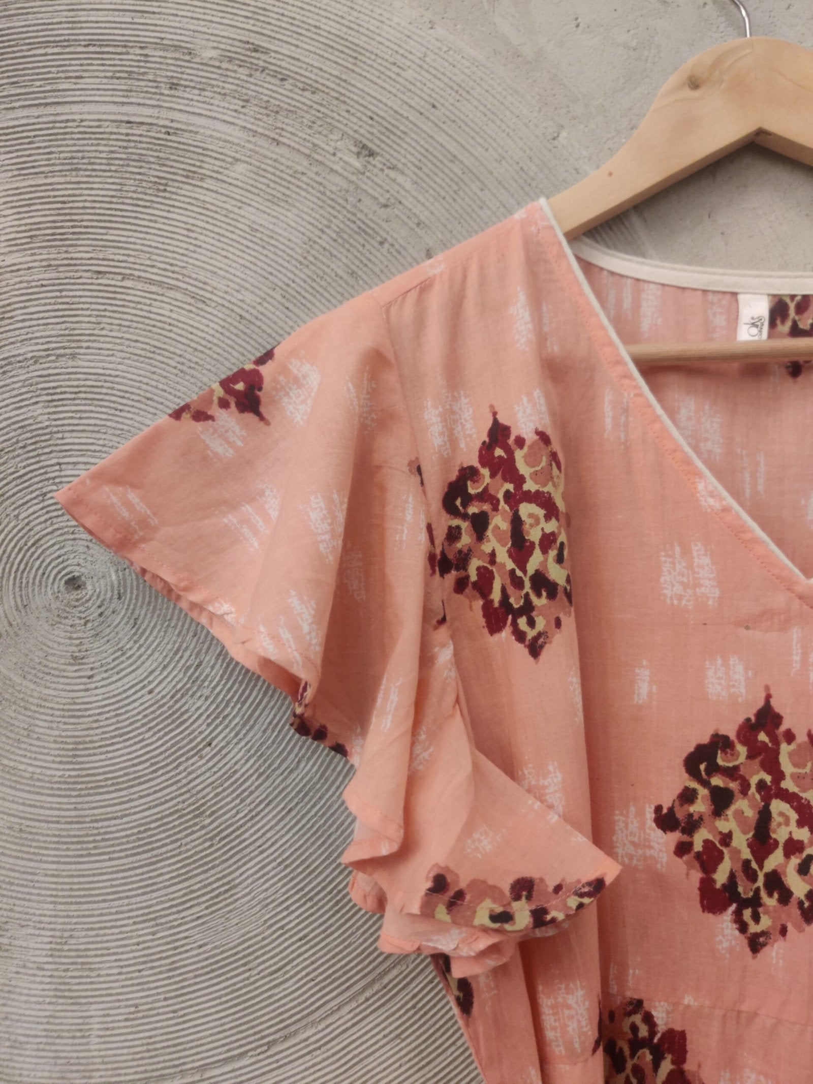 Peach Long dress with Block Print