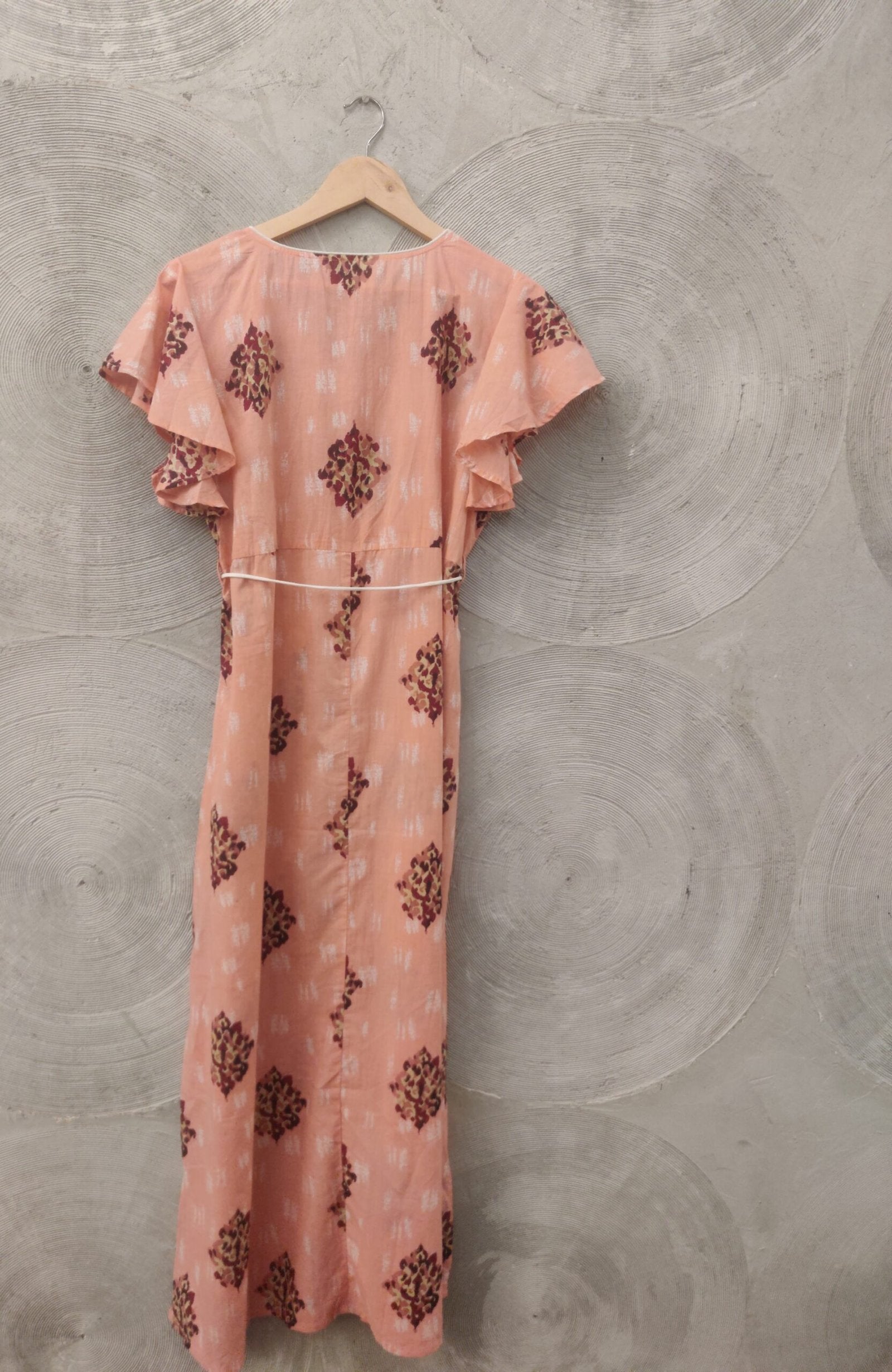 Peach Long dress with Block Print
