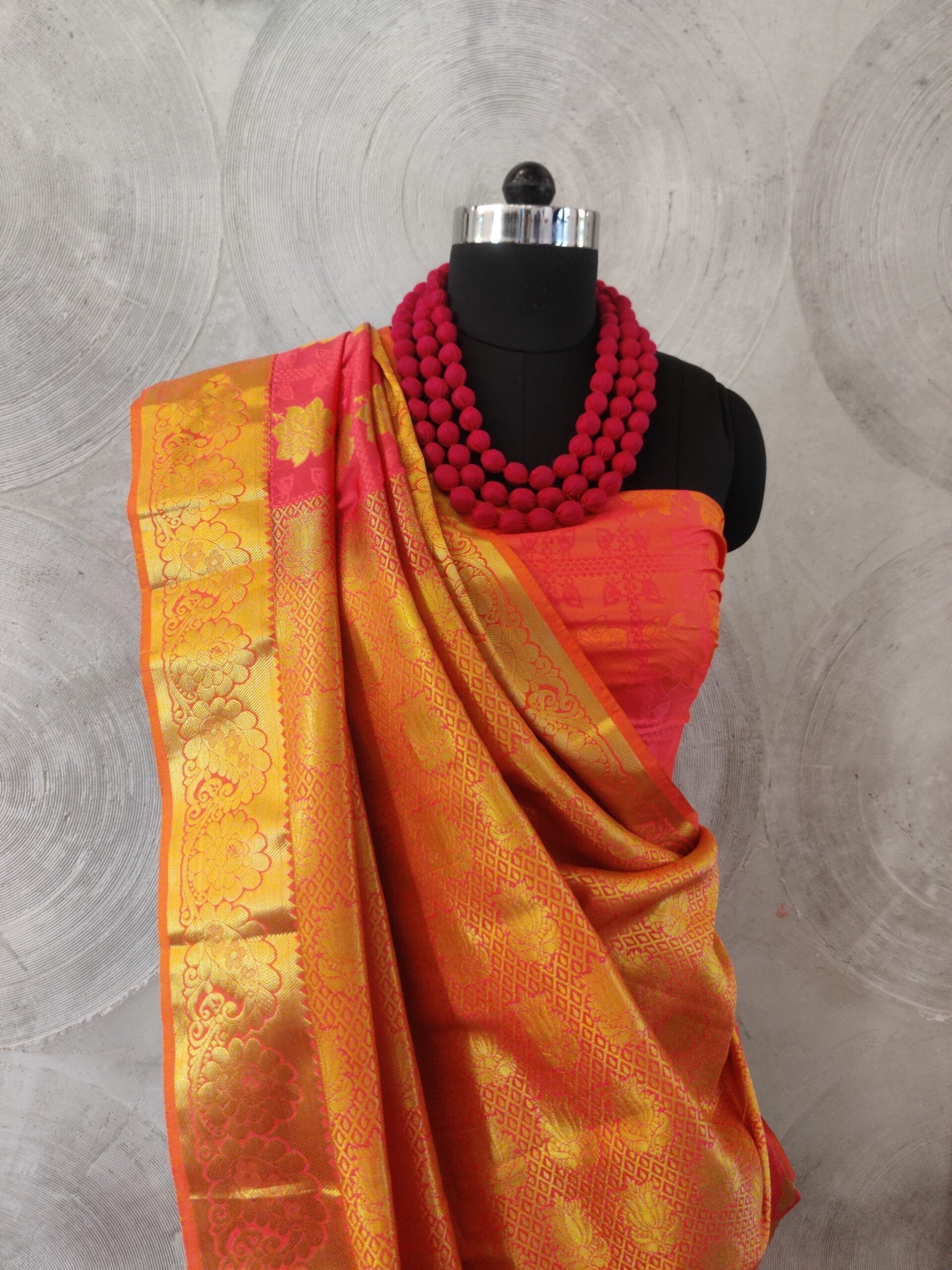 Pink and Golden Silk Sari