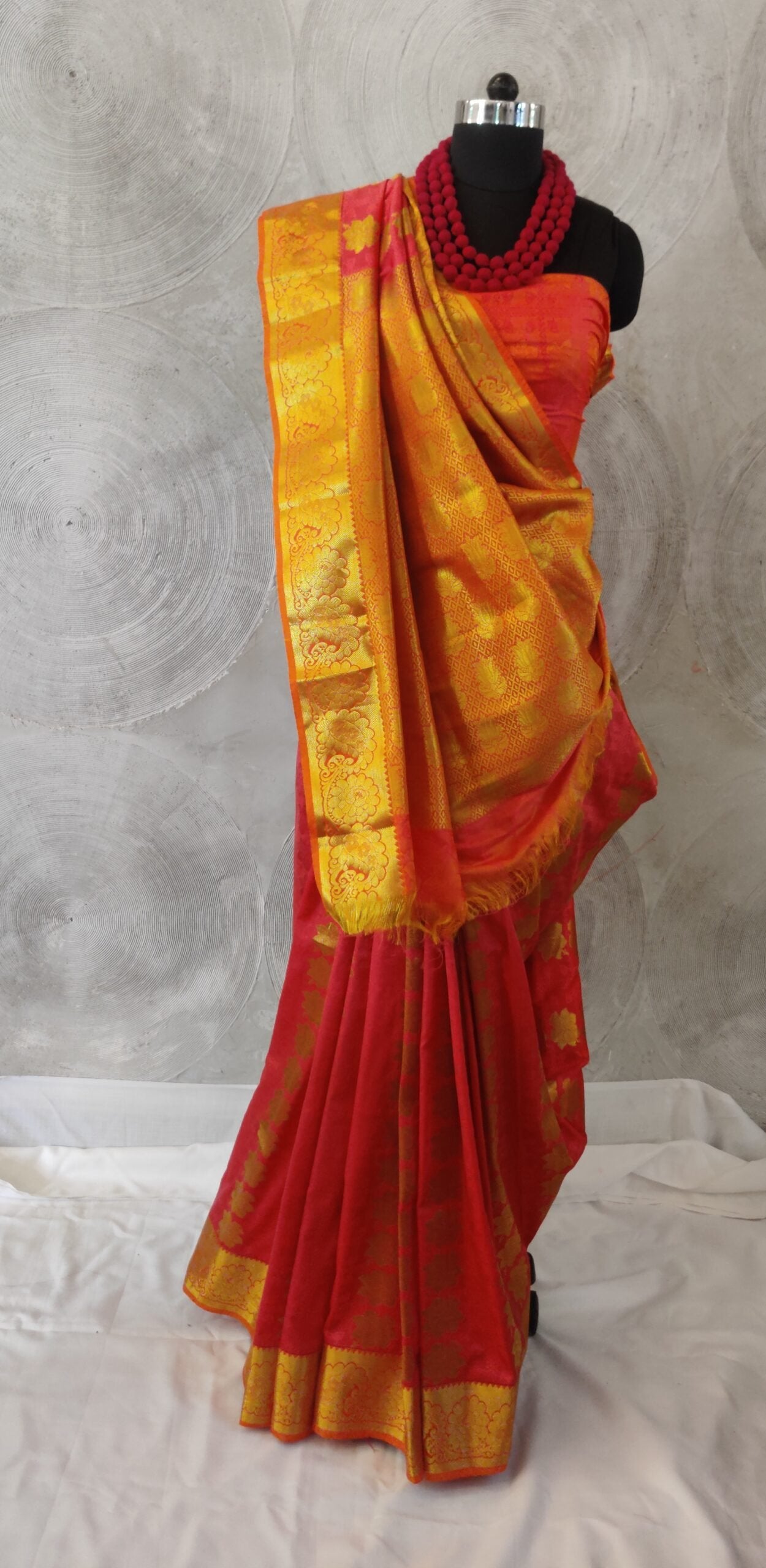 Pink and Golden Silk Sari