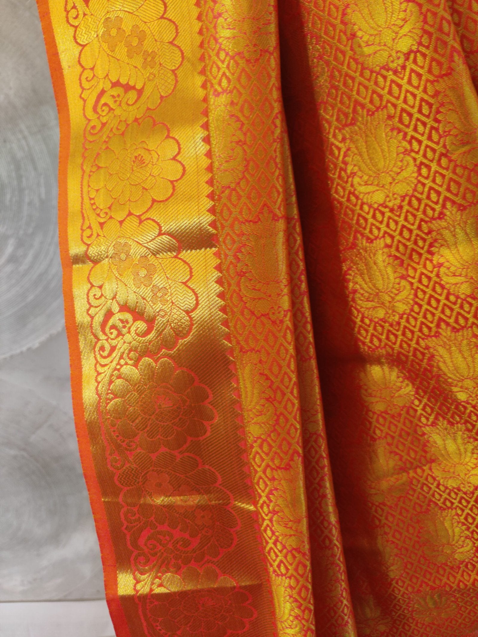 Pink and Golden Silk Sari
