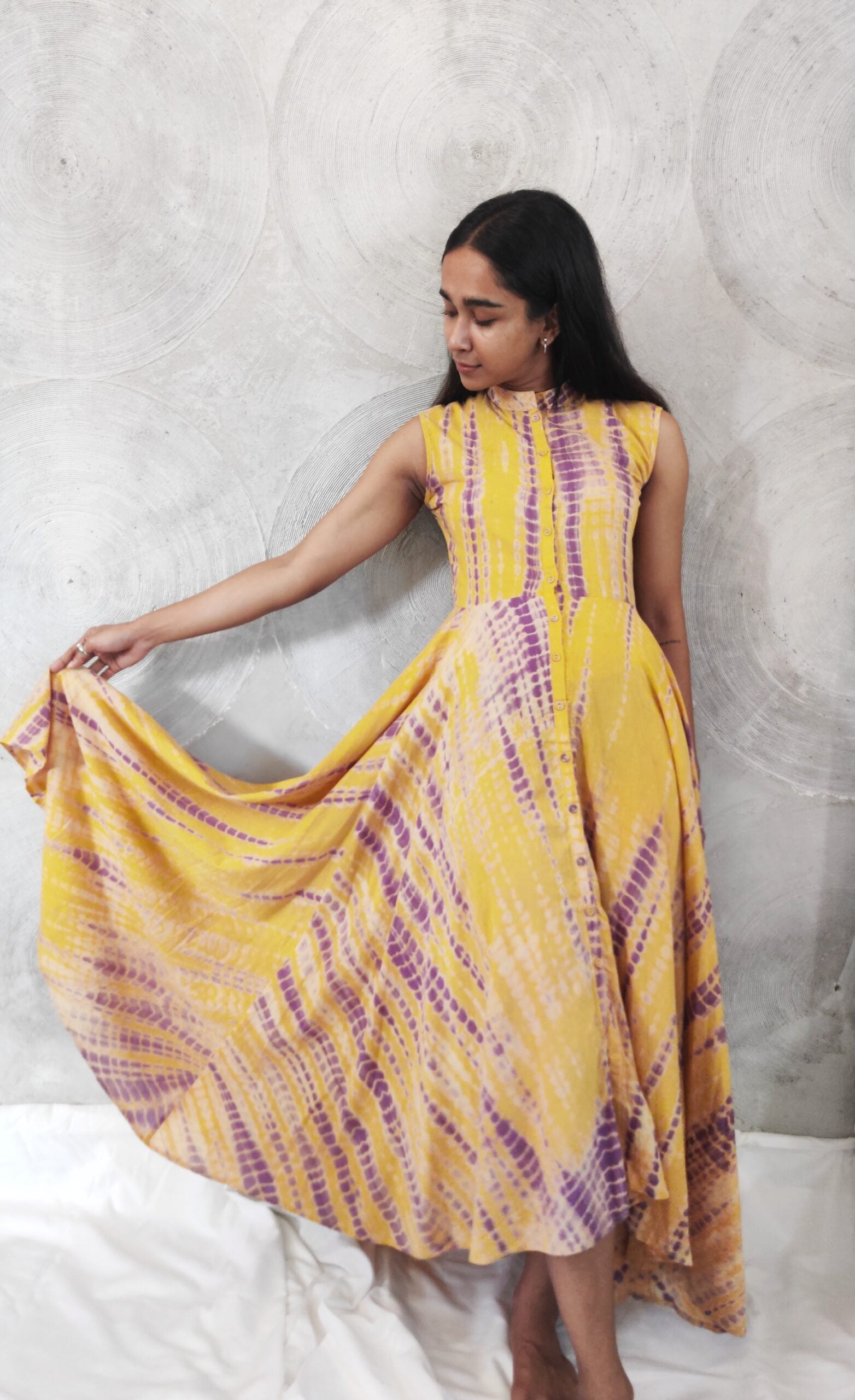 Mustard & Purple Tie-Dye Cotton Dress