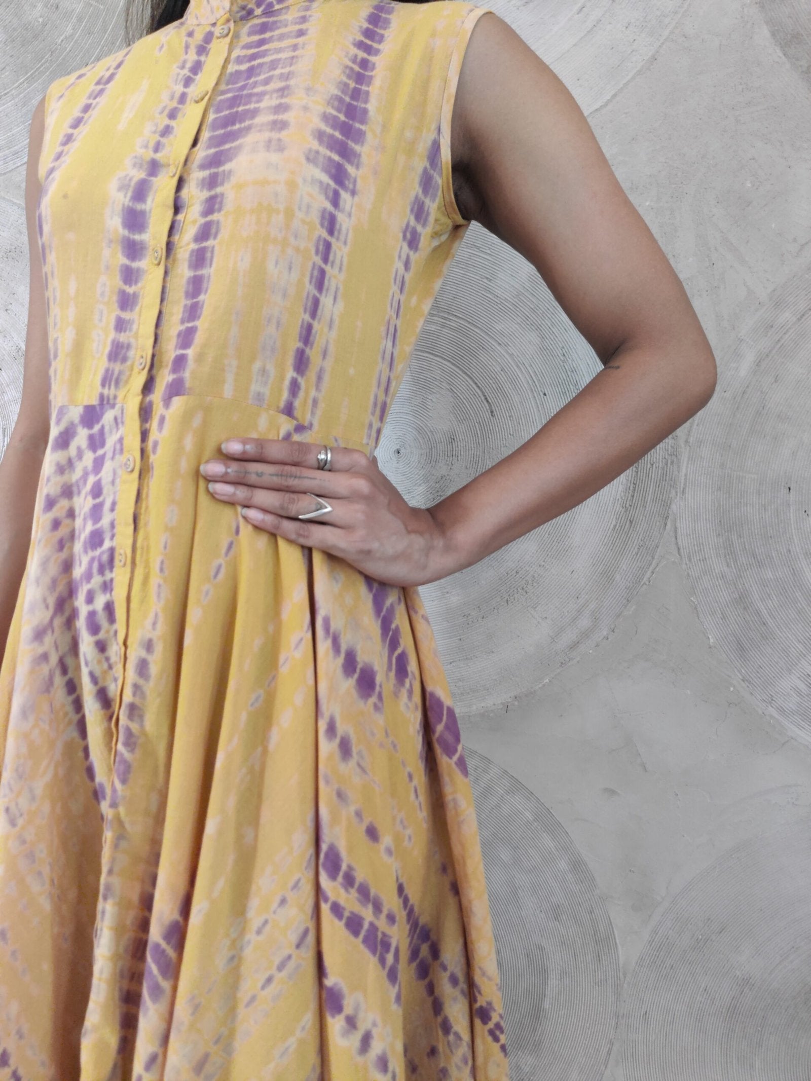 Mustard & Purple Tie-Dye Cotton Dress
