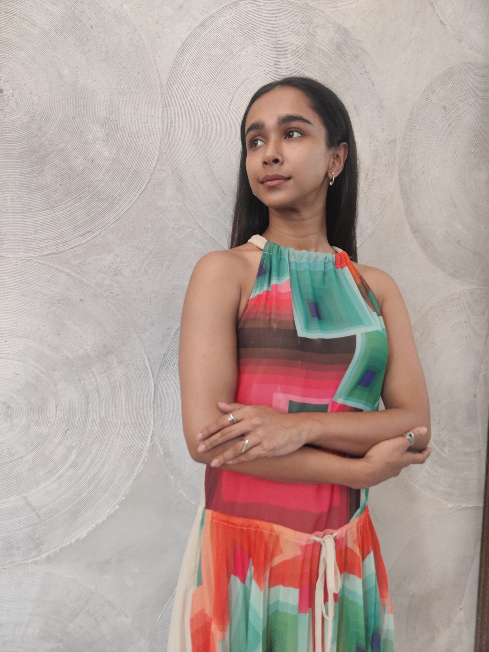 DESIGUAL - Orange & Green Abstract Print Cocktail Dress
