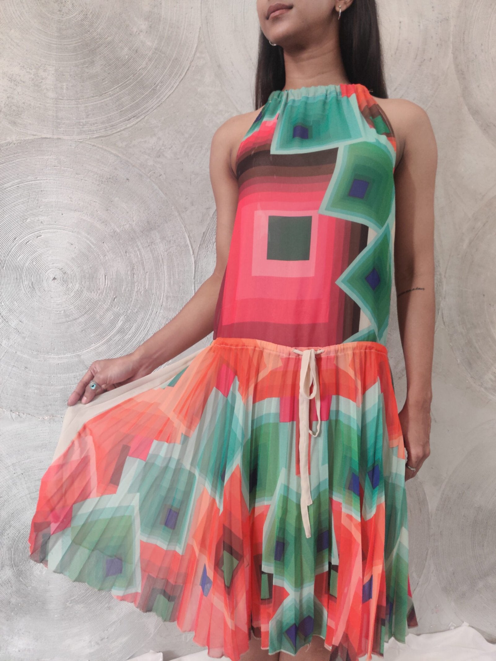 DESIGUAL - Orange & Green Abstract Print Cocktail Dress