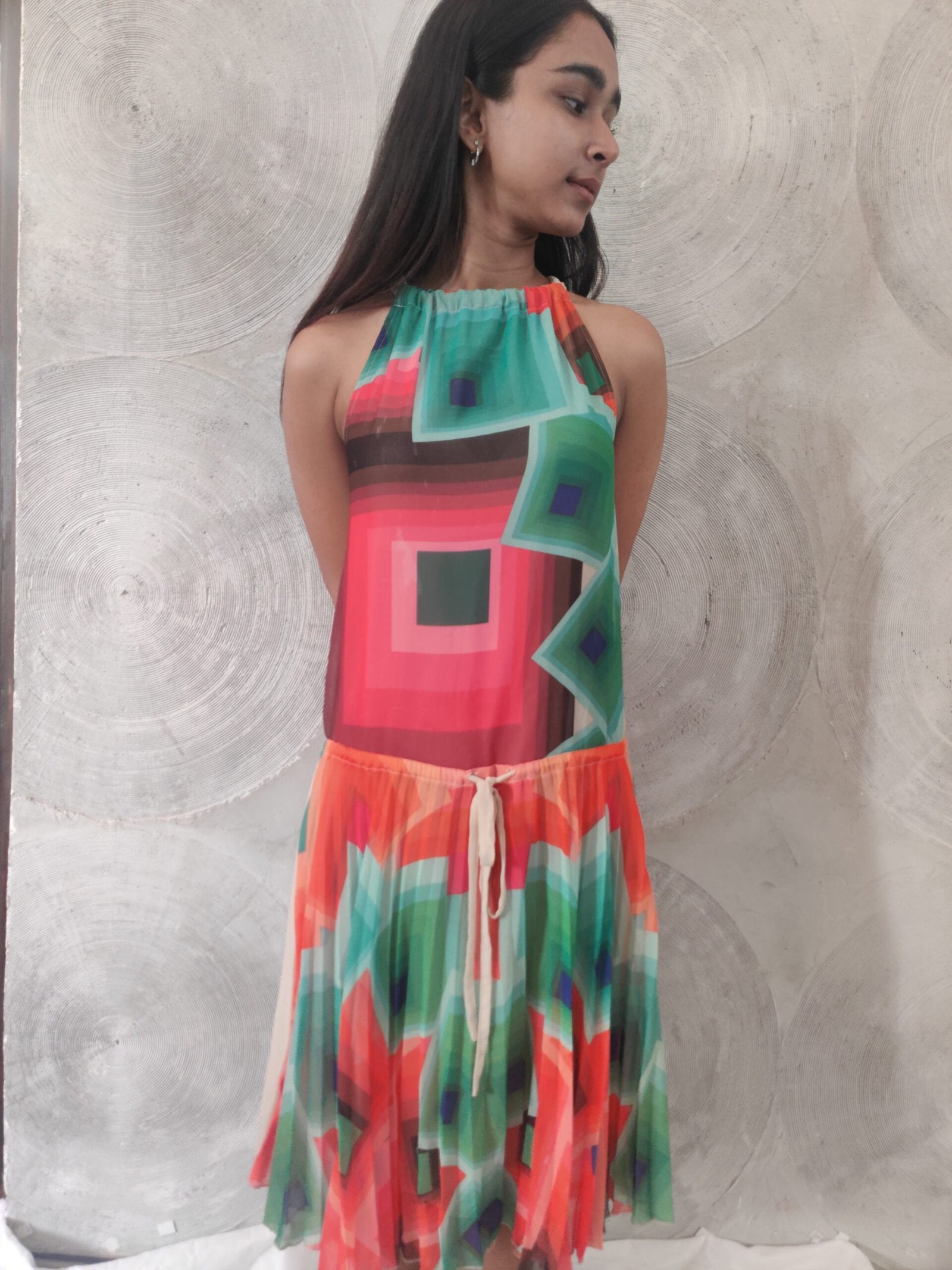 DESIGUAL - Orange & Green Abstract Print Cocktail Dress