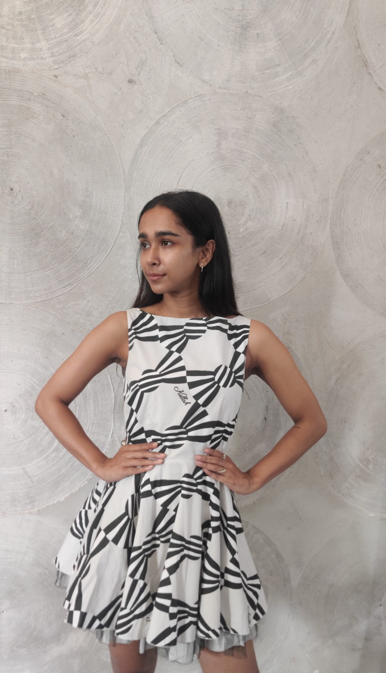 KELLAH - Black & White Printed Skater Dress