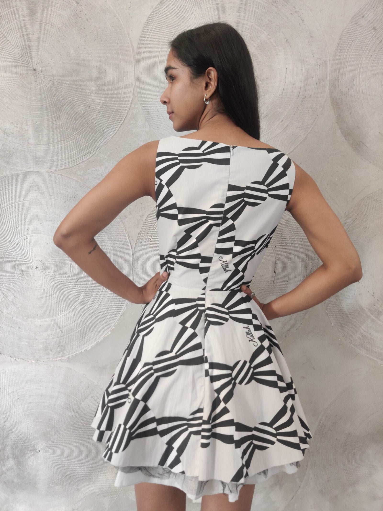 KELLAH - Black & White Printed Skater Dress