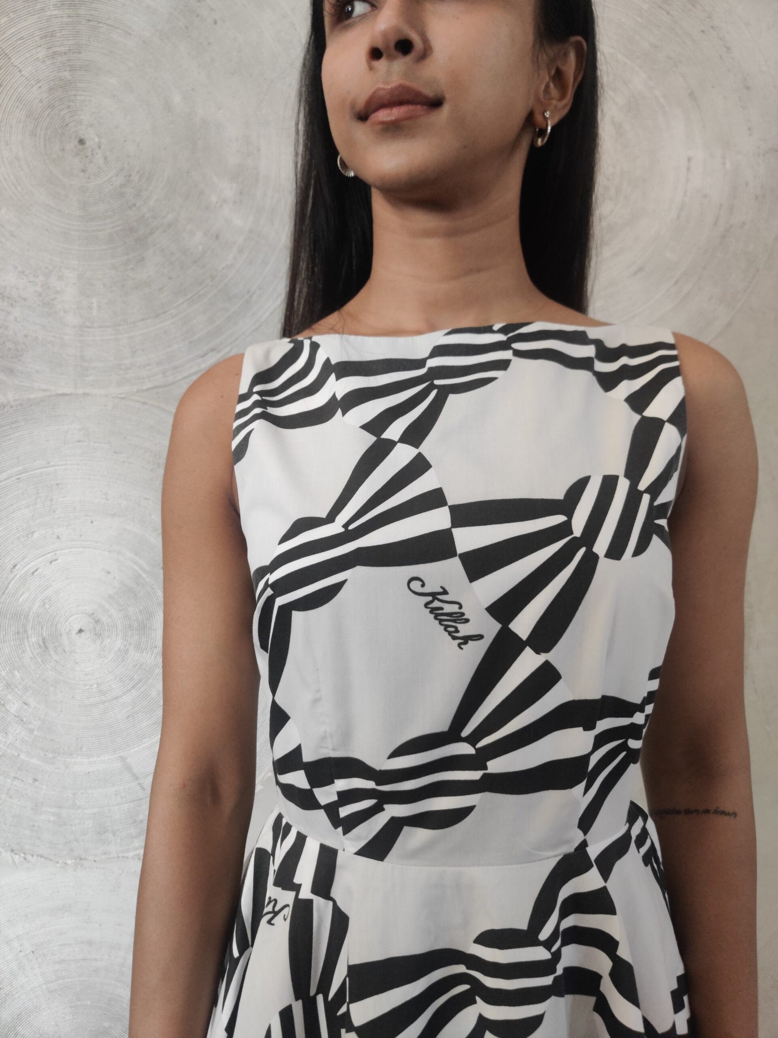 KELLAH - Black & White Printed Skater Dress