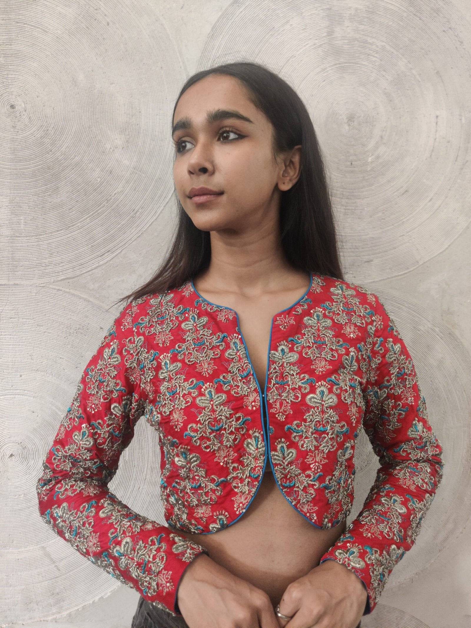 MANISH ARORA-Pink Silk Blouse with Zardosi Work
