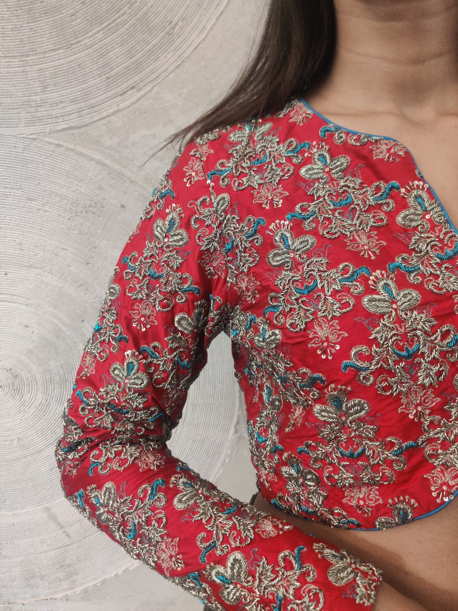 MANISH ARORA-Pink Silk Blouse with Zardosi Work