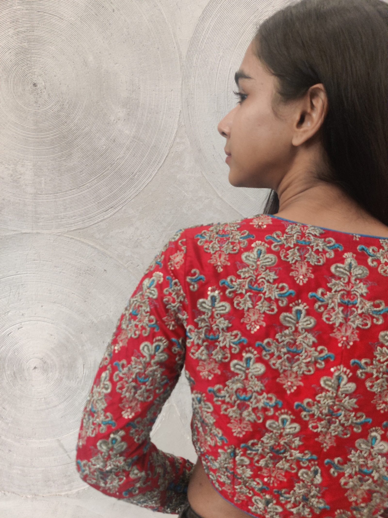 MANISH ARORA-Pink Silk Blouse with Zardosi Work