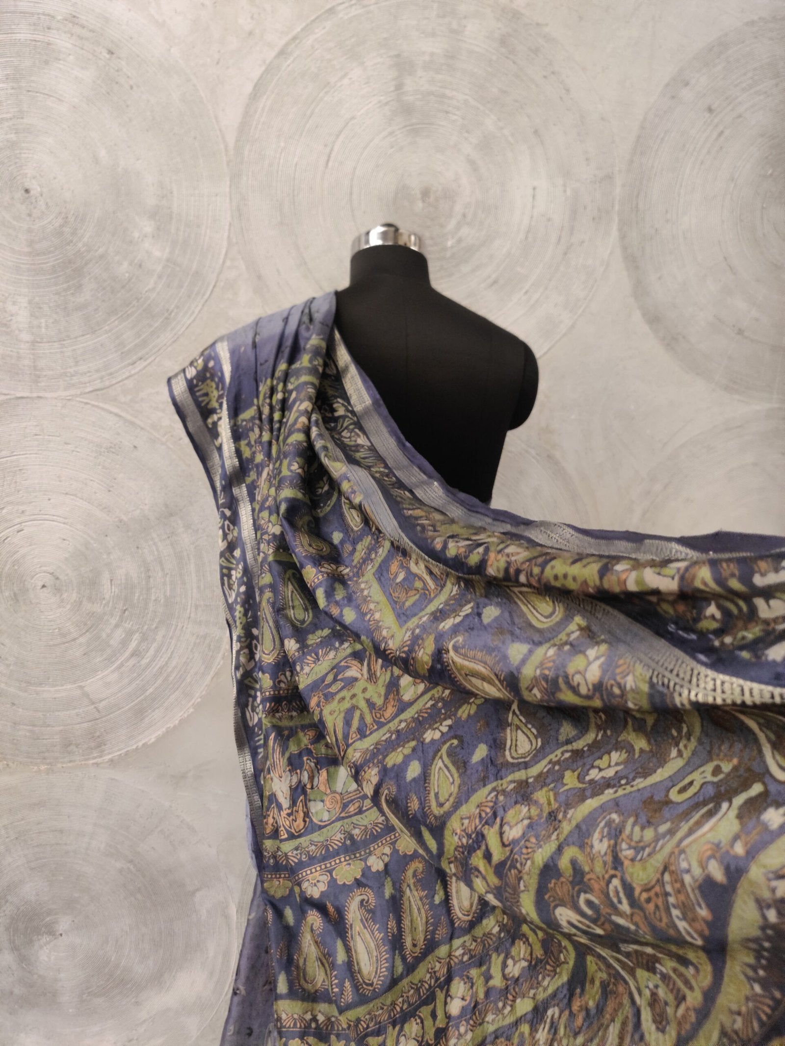 Blue Printed Sari with Zari Border