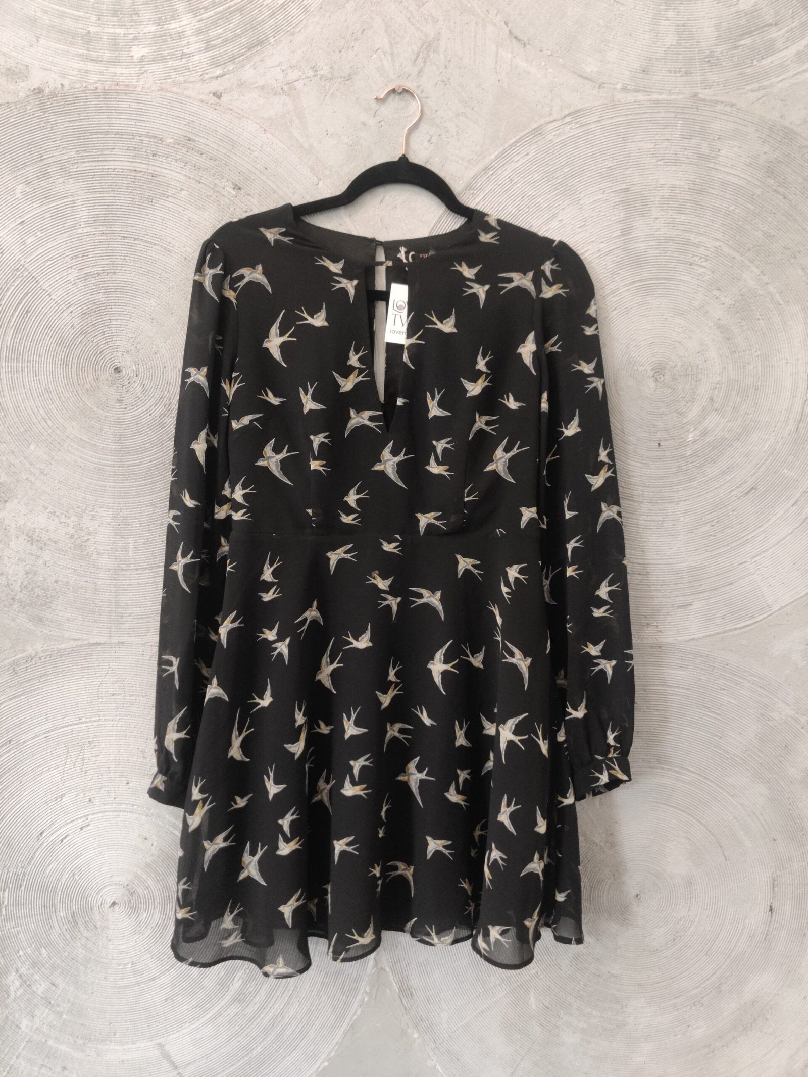 FOREVER 21 Black Sparrows Birds Printed A-Line Dress