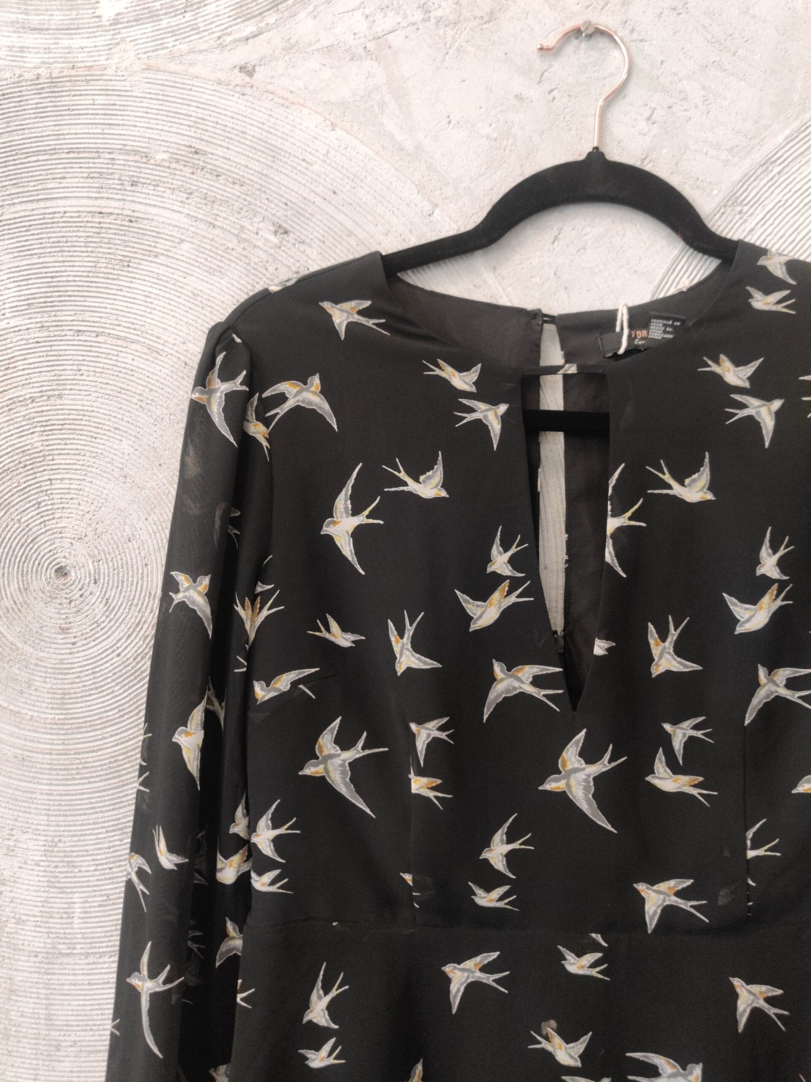 FOREVER 21 Black Sparrows Birds Printed A-Line Dress