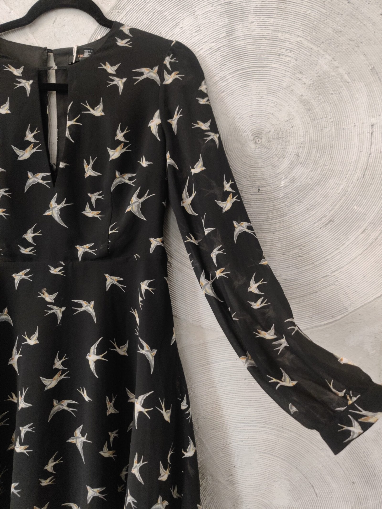 FOREVER 21 Black Sparrows Birds Printed A-Line Dress