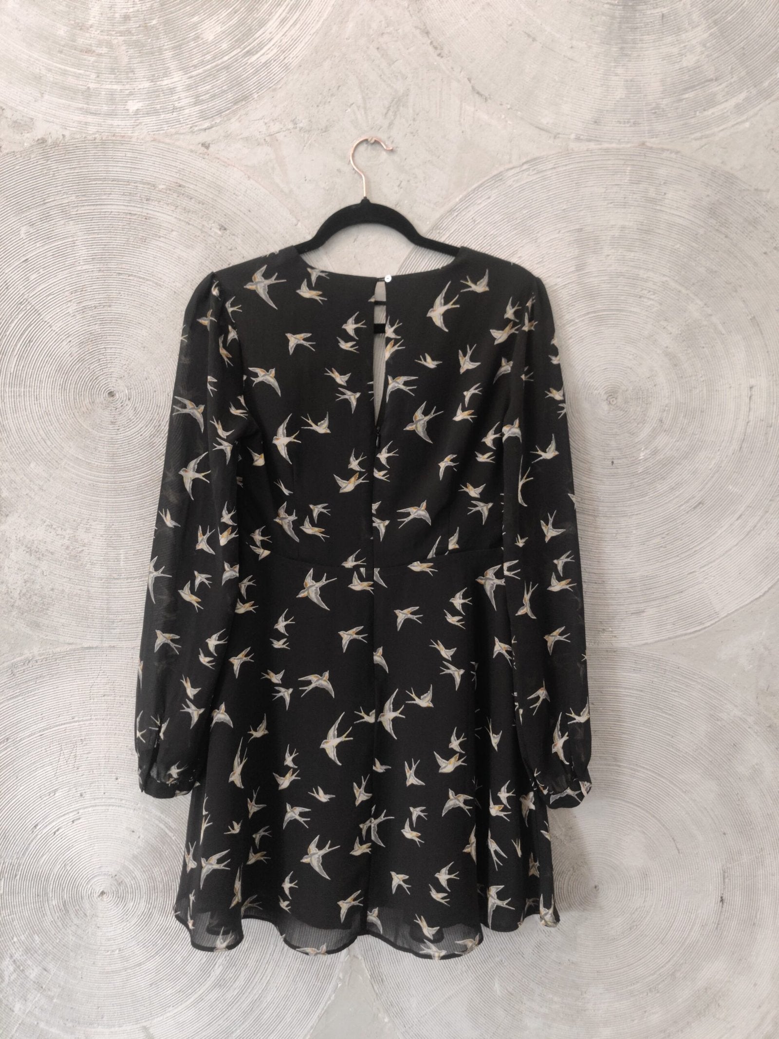 FOREVER 21 Black Sparrows Birds Printed A-Line Dress