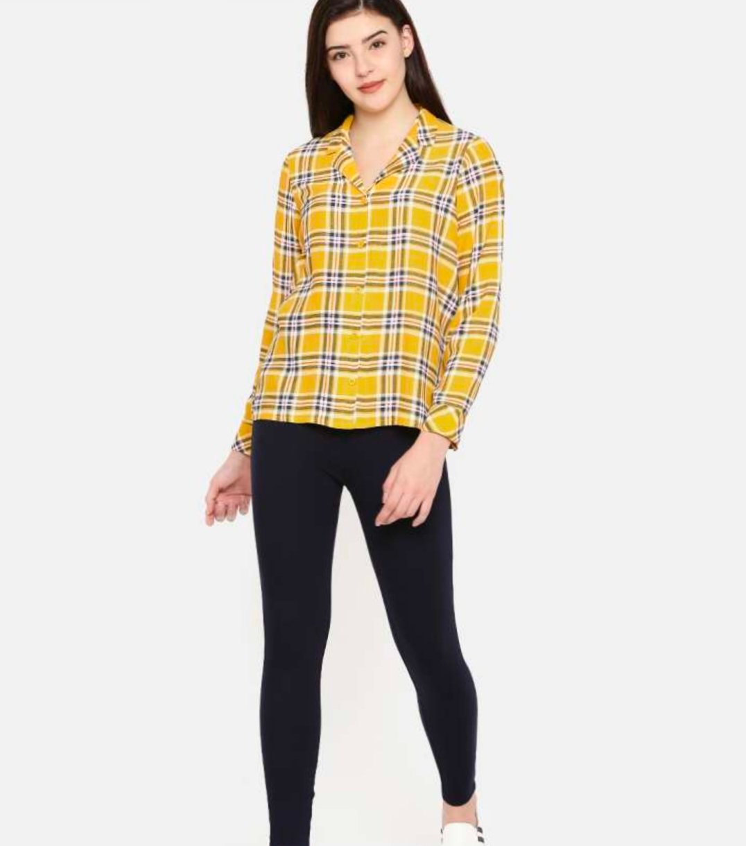FAME FOREVER- Yellow and Navy Blue Checked Casual Shirt