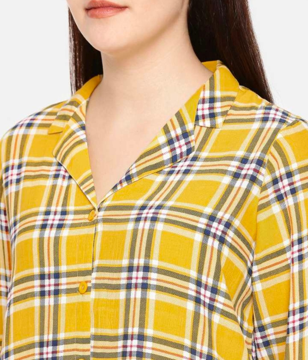 FAME FOREVER- Yellow and Navy Blue Checked Casual Shirt