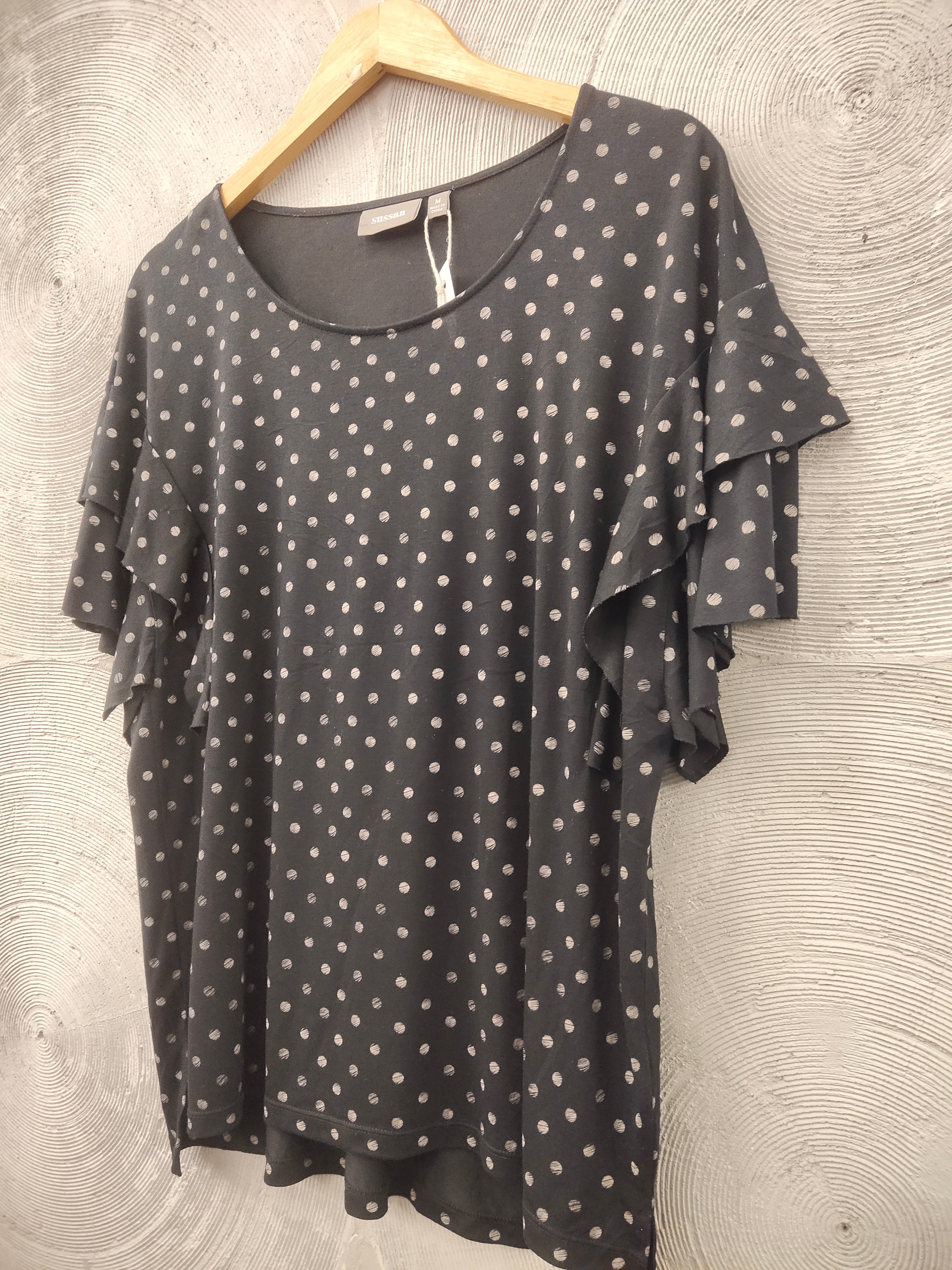 Black Round Neck Polka Dot Top