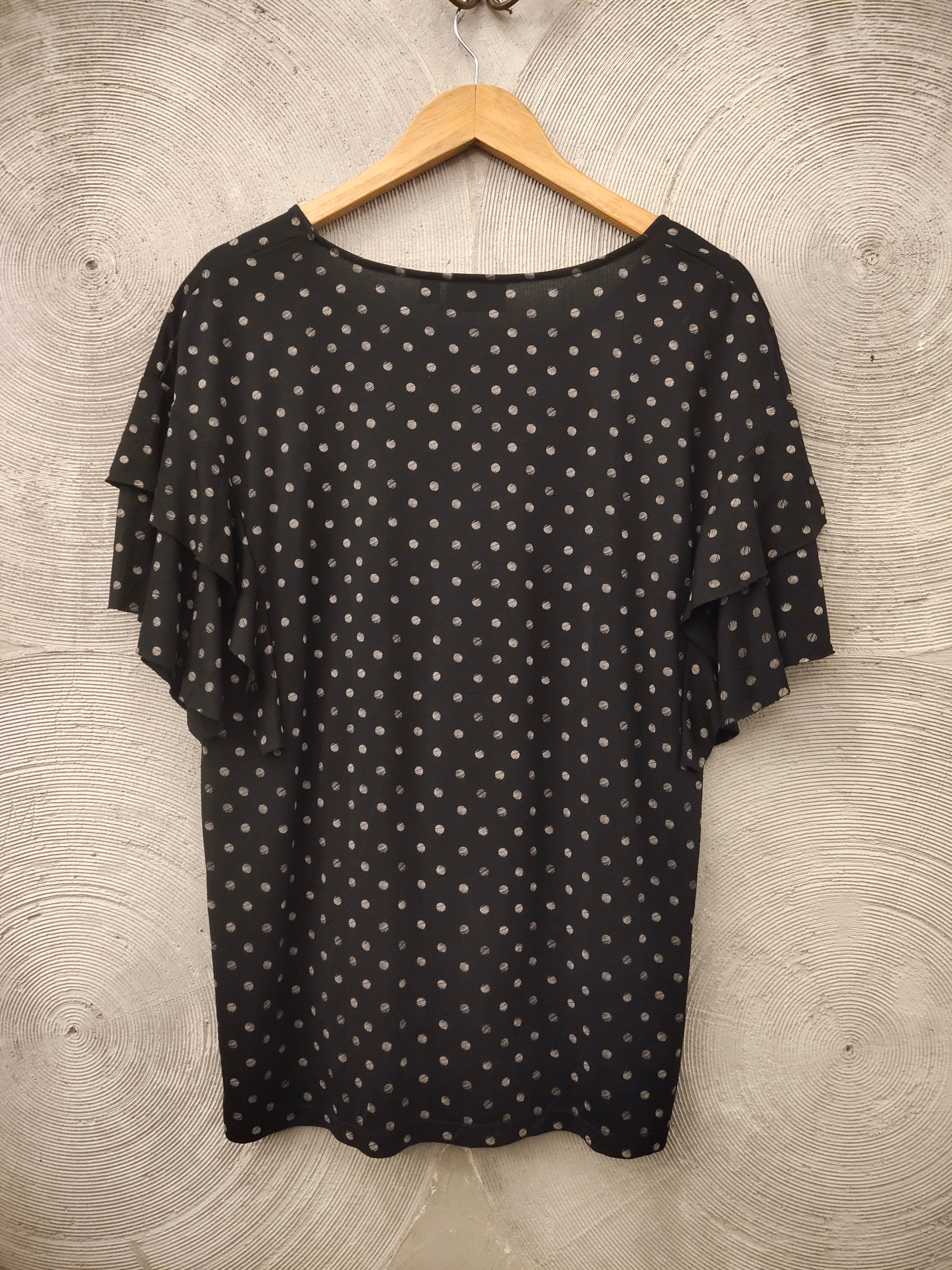 Black Round Neck Polka Dot Top