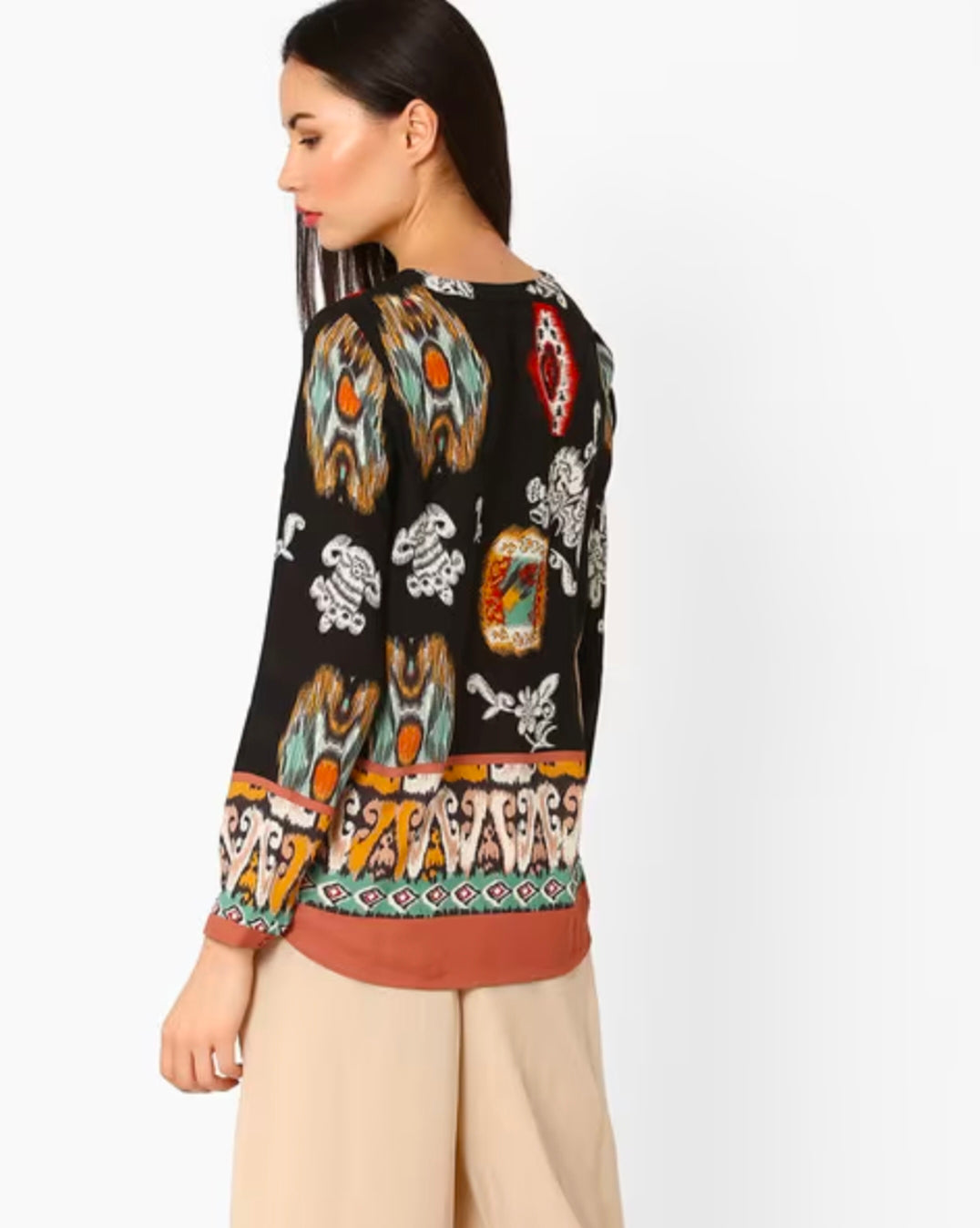 ONLY - Black Ikat Print Tie-up Top