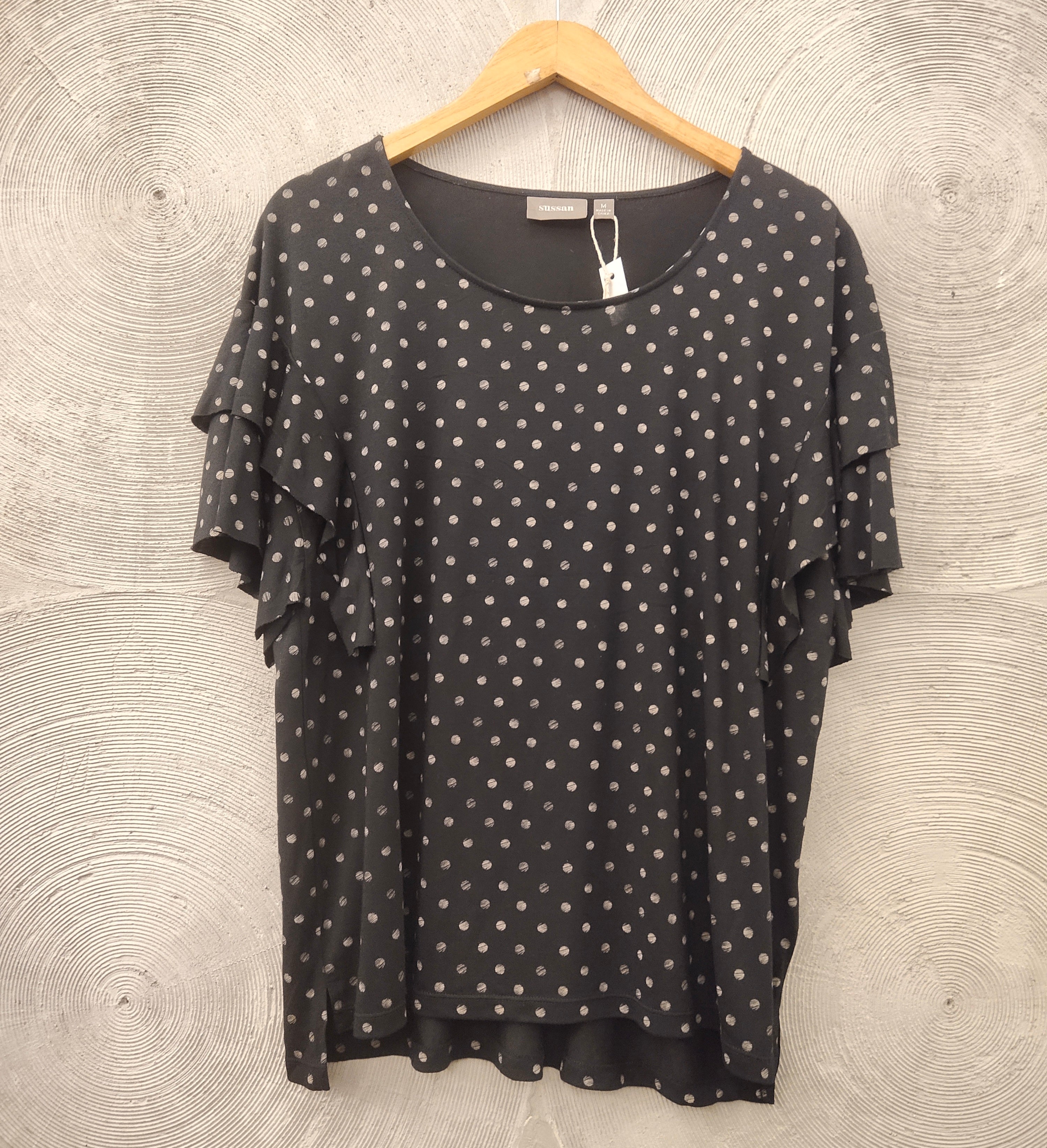 Black Round Neck Polka Dot Top