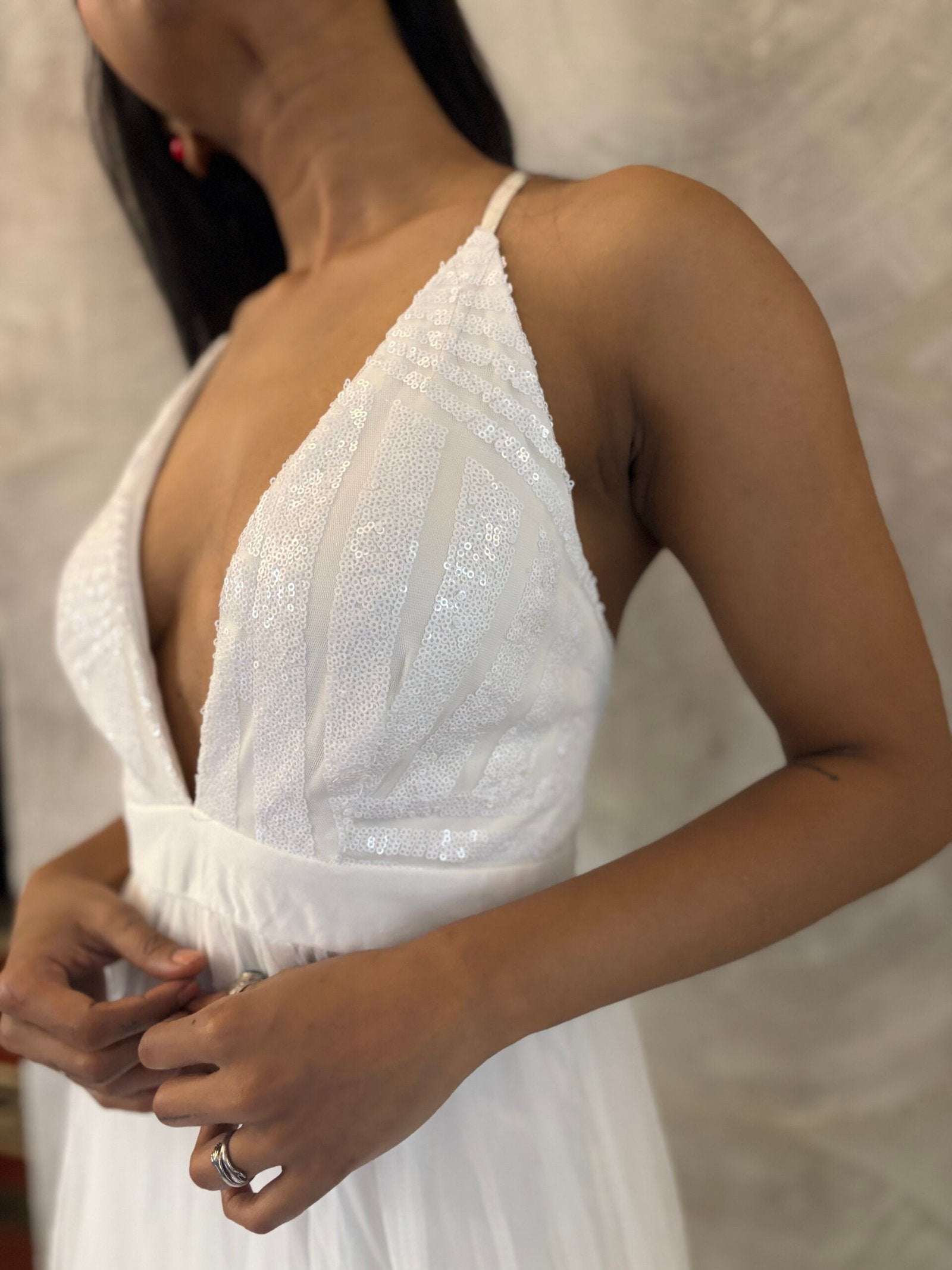 FASHIONNOVA- White Majestic Sequin Long Dress