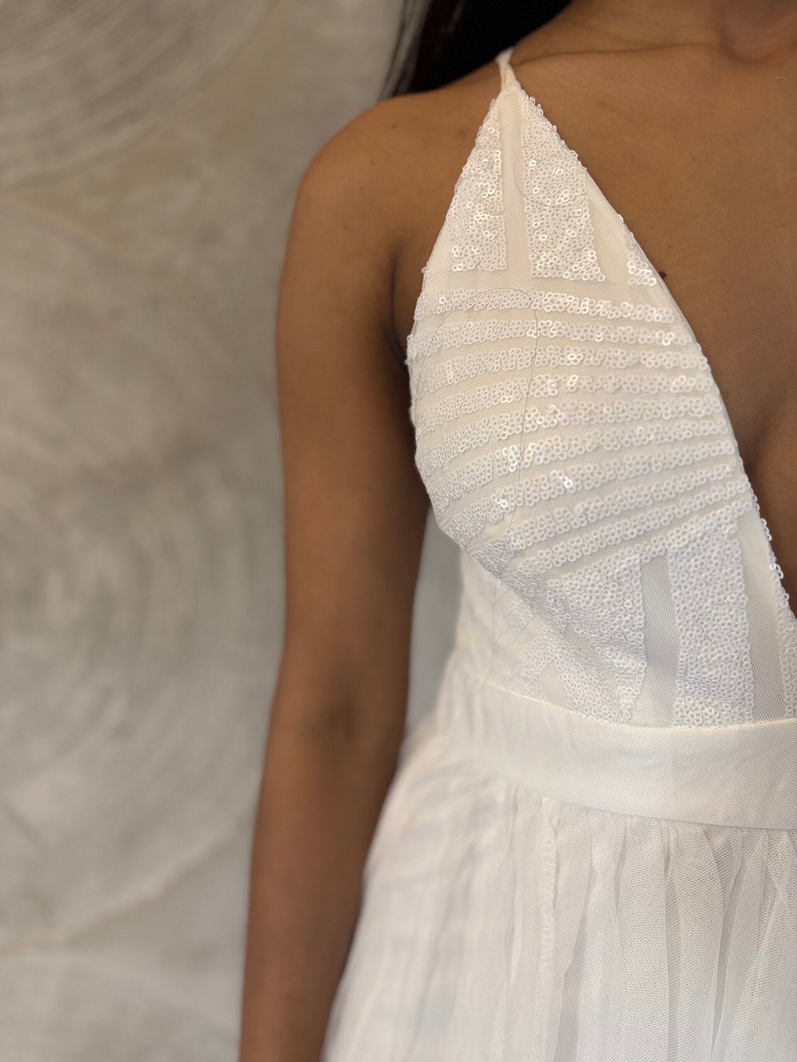 FASHIONNOVA- White Majestic Sequin Long Dress