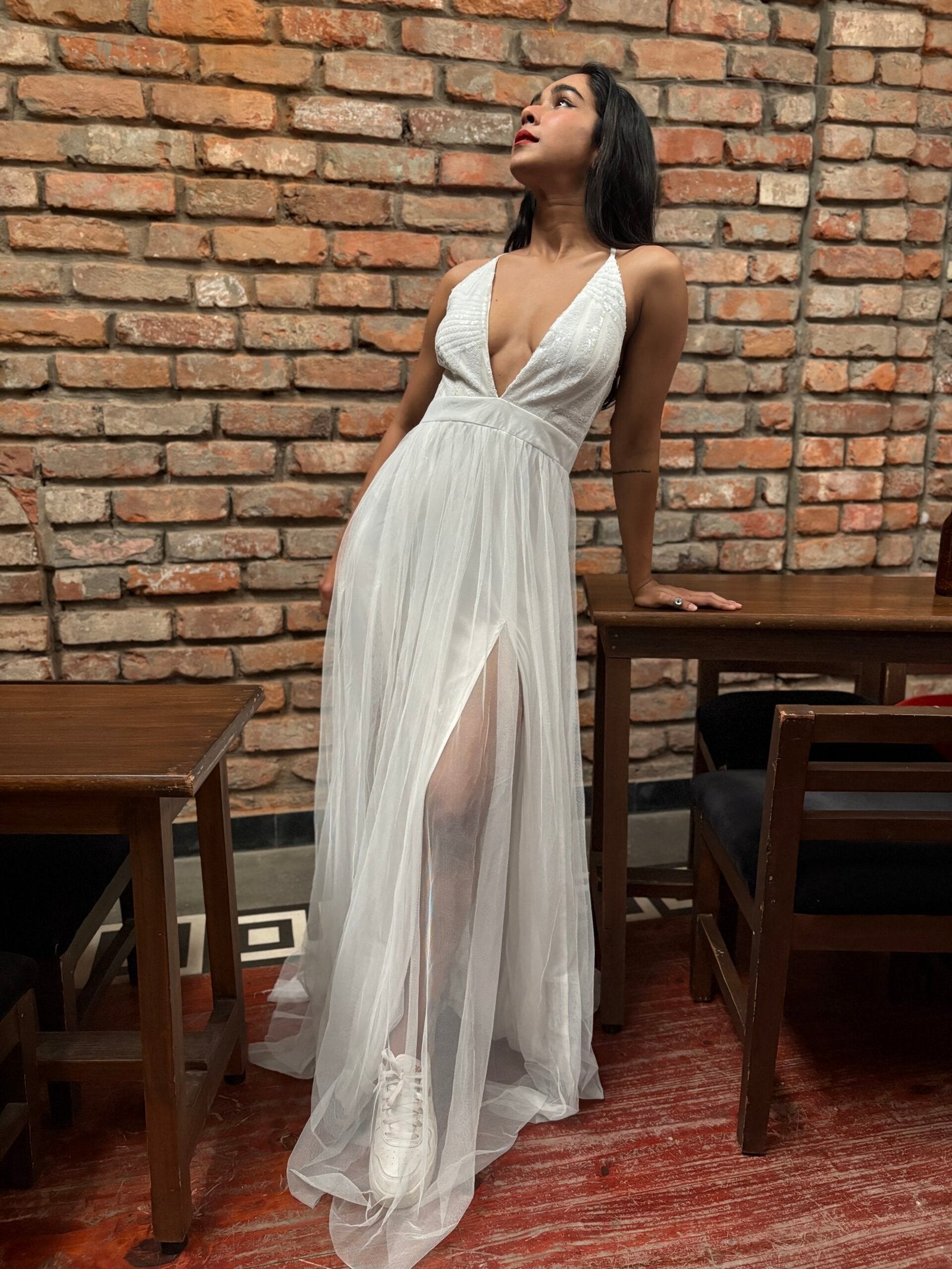 FASHIONNOVA- White Majestic Sequin Long Dress