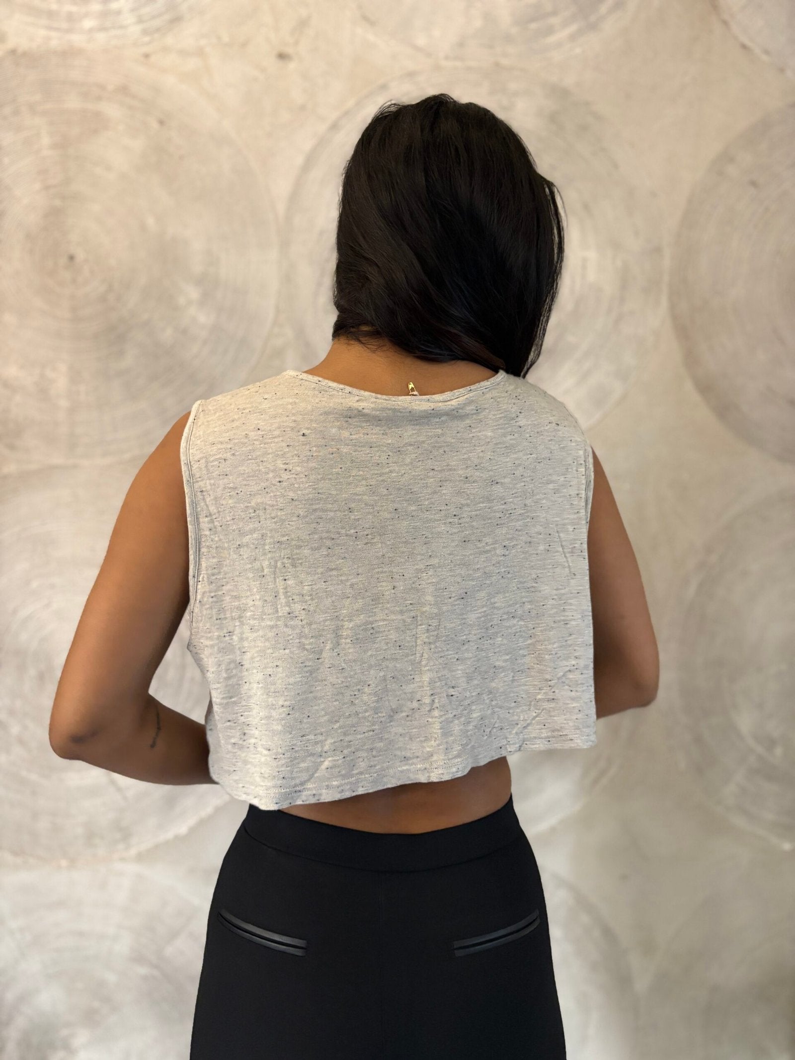 TOP SHOP - Light Grey Top with Black Lace Yoke