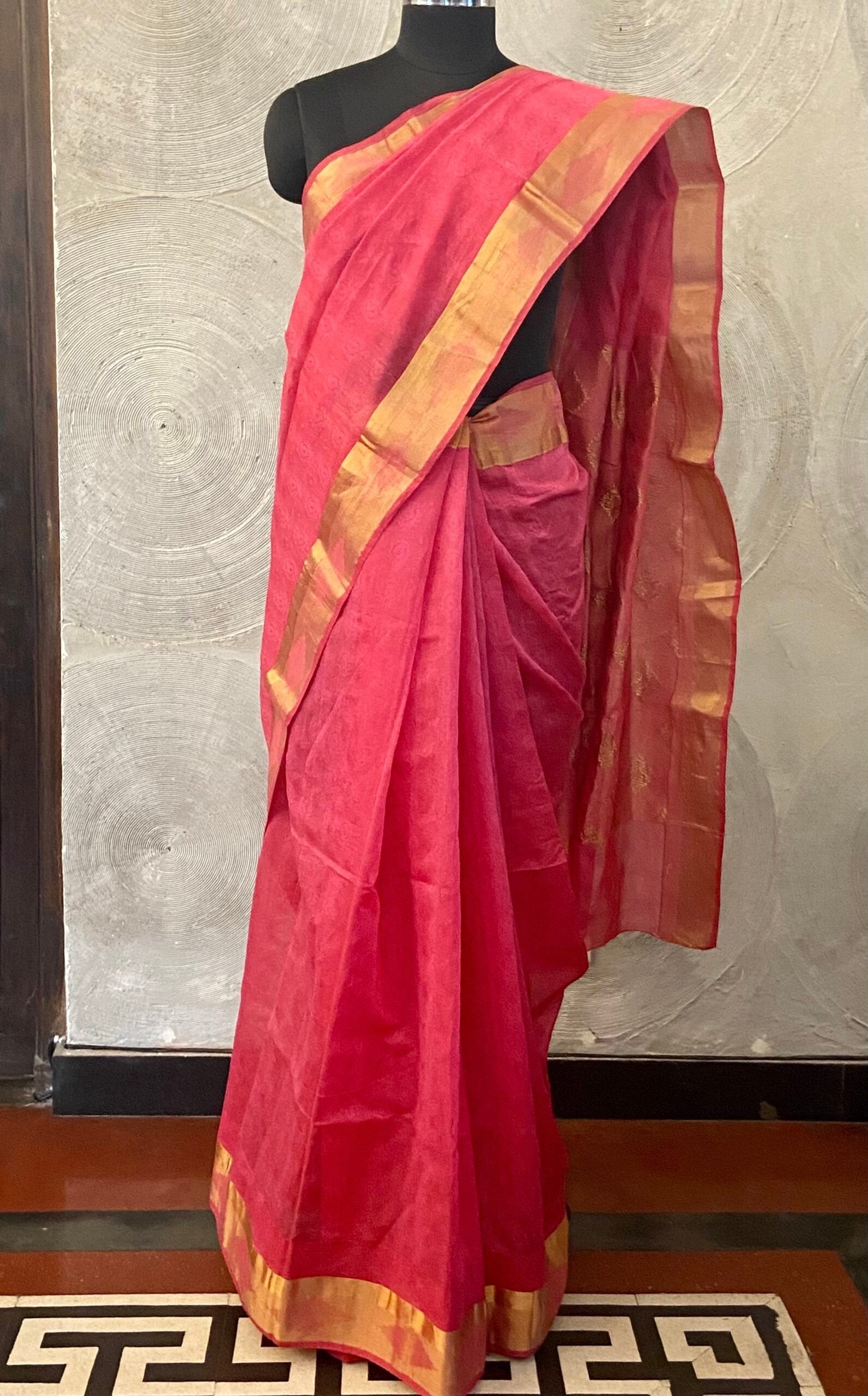 Pink Chanderi Sari with Golden Border