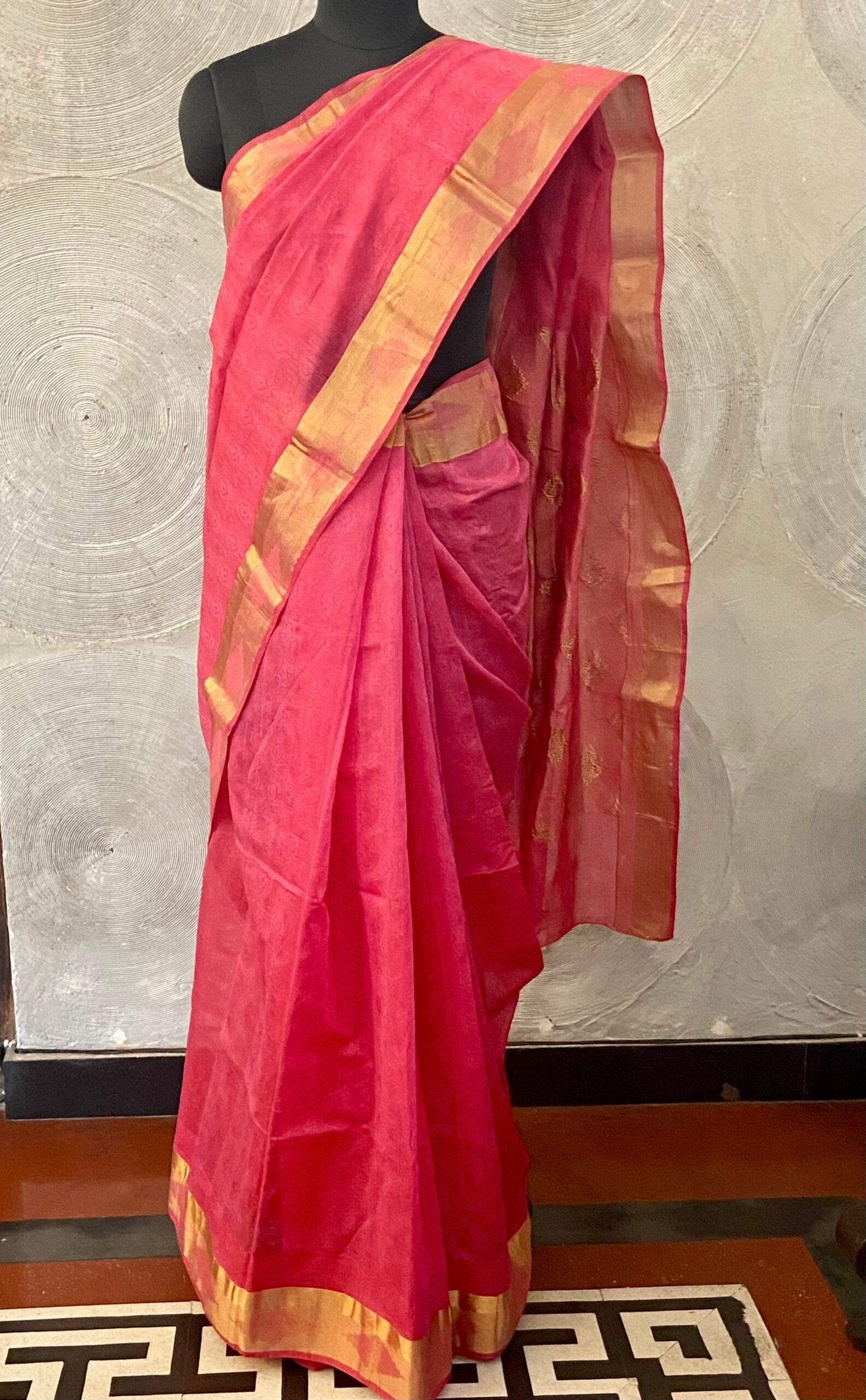Pink Chanderi Sari with Golden Border